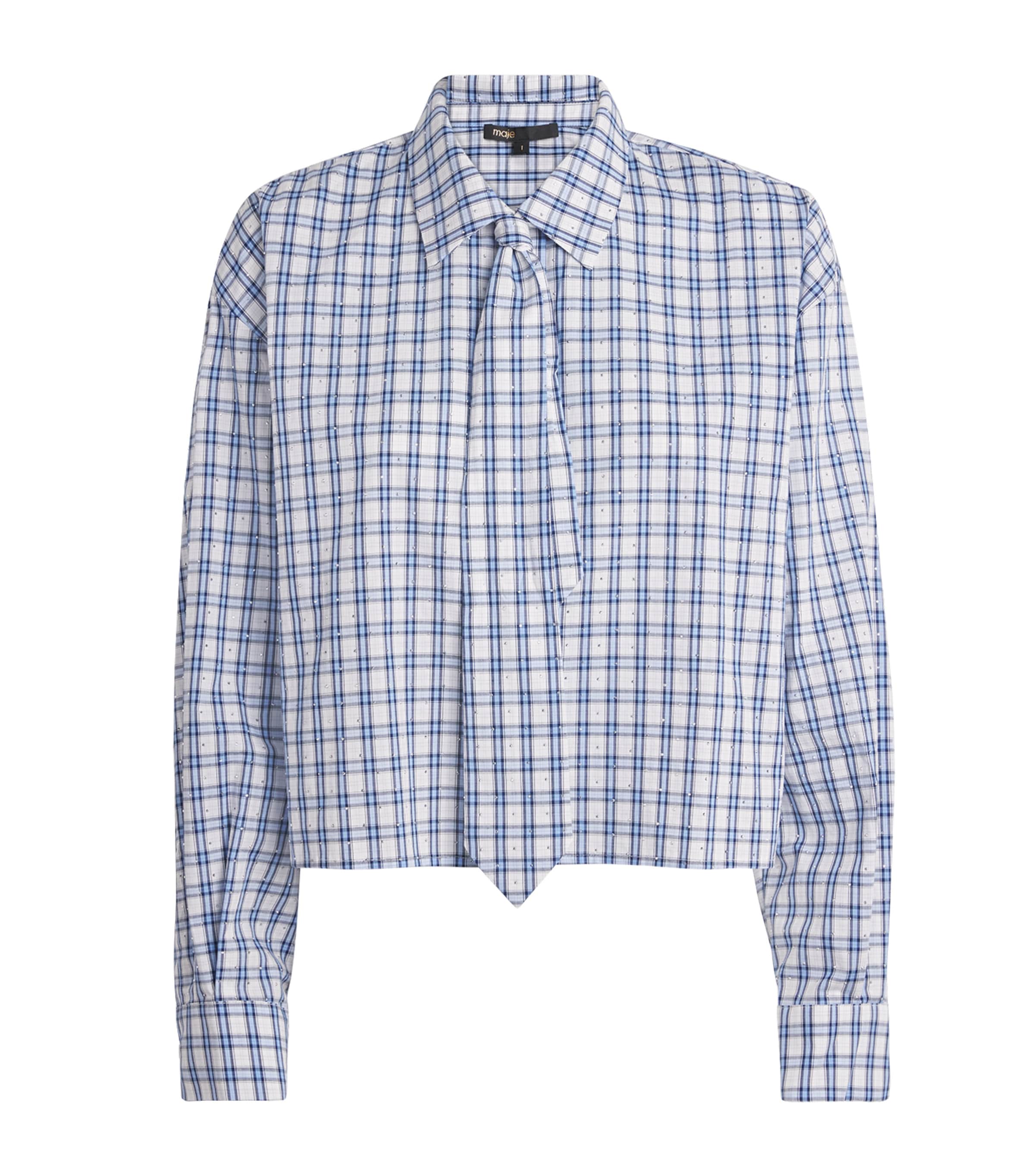 Maje Womens Embellished Check Shirt Blue Check Print Image 1