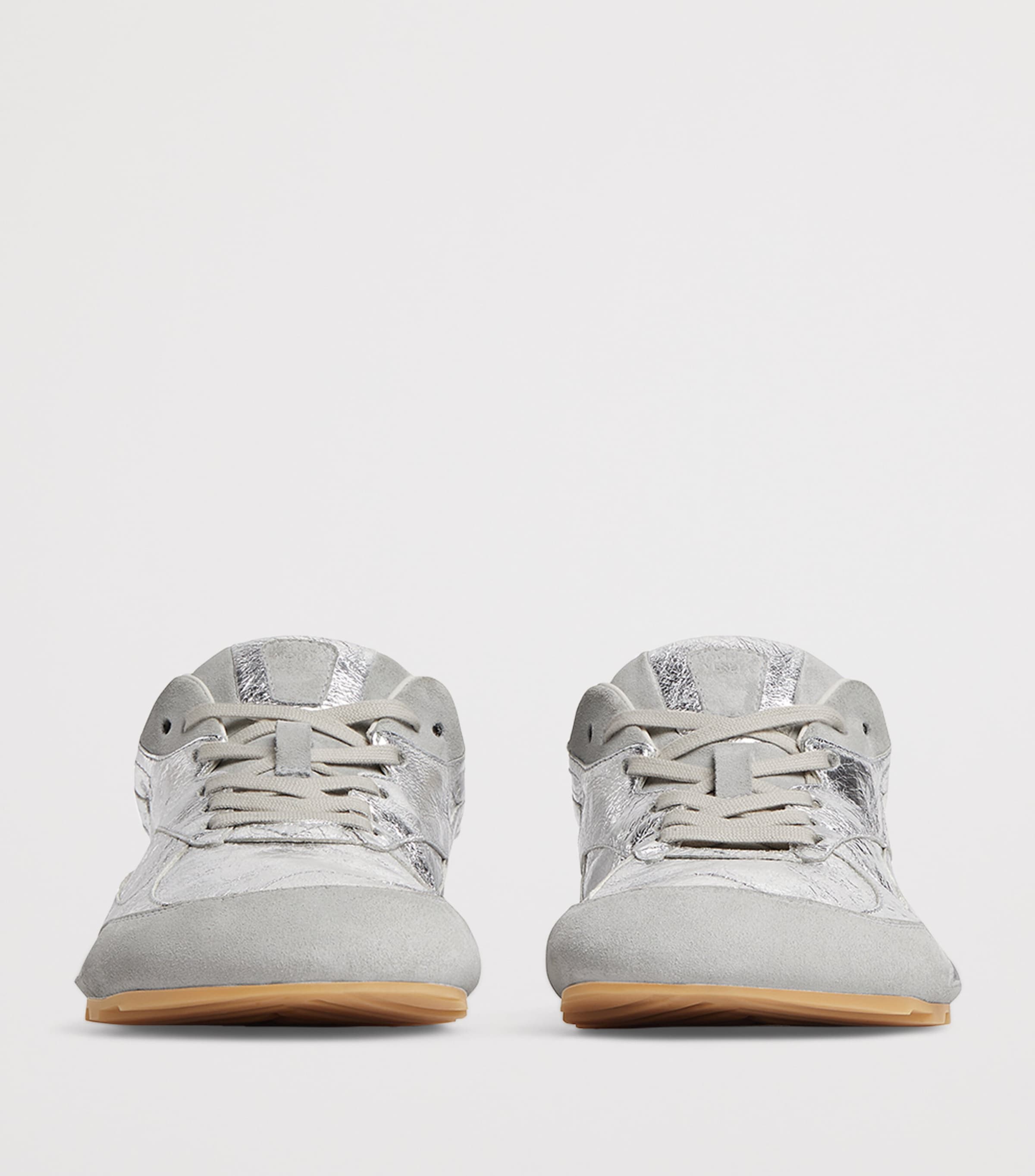 Bottega Veneta Grey Metallic Leather Orbit Flash Sneakers | Harrods US