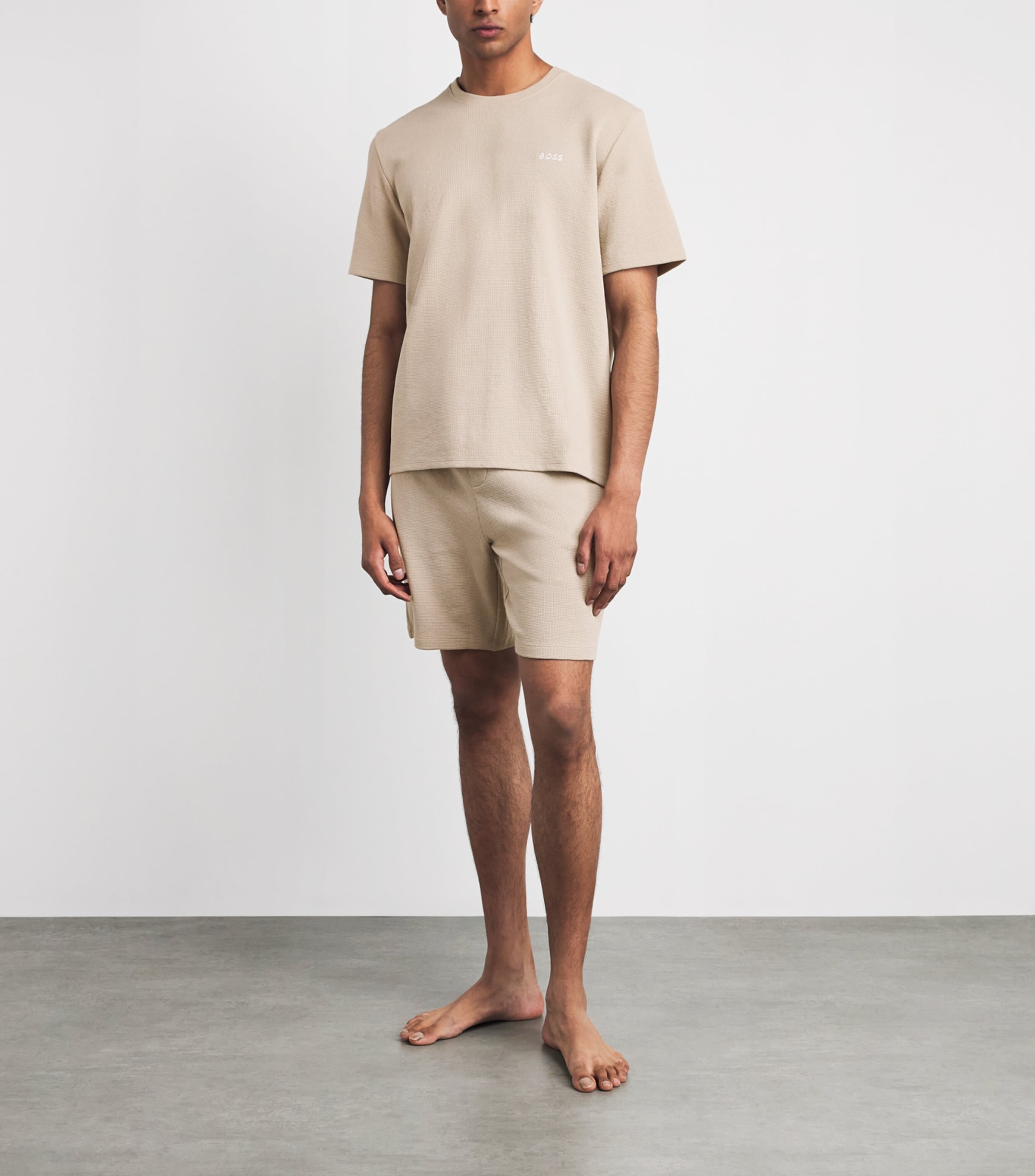 BOSS Mens Cotton-Blend Waffle-Knit Shorts Light Beige Image 2