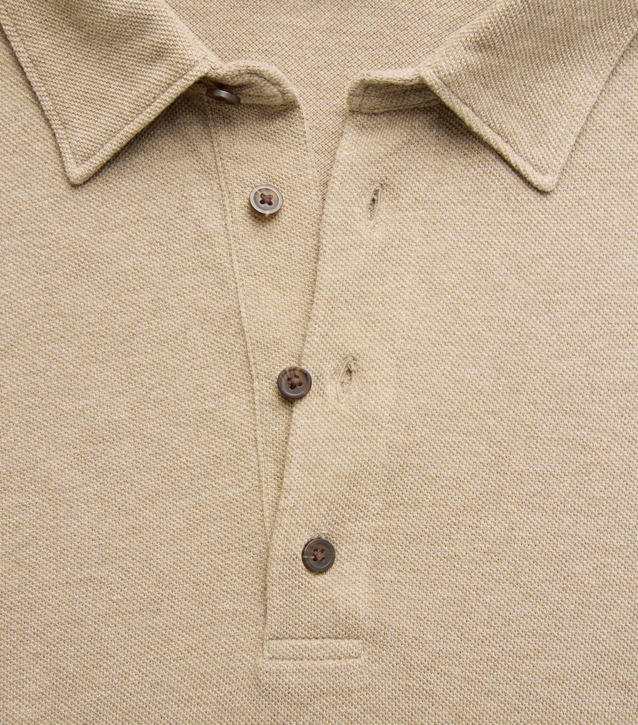 PAIGE Mens Cotton Ballard Long-Sleeve Polo Shirt Light Heather Brown Image 6