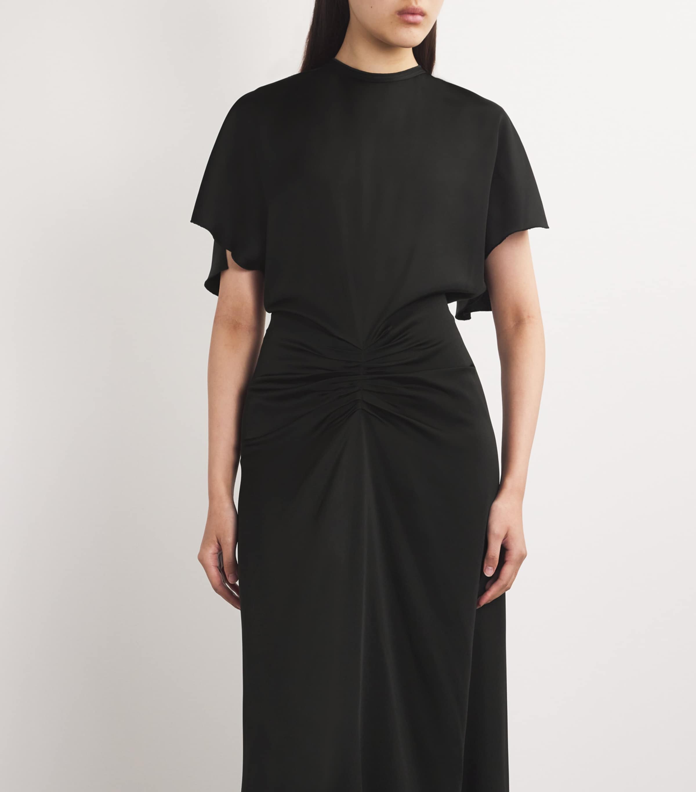 Gathered-Waist Maxi Dress BLACK Image 4