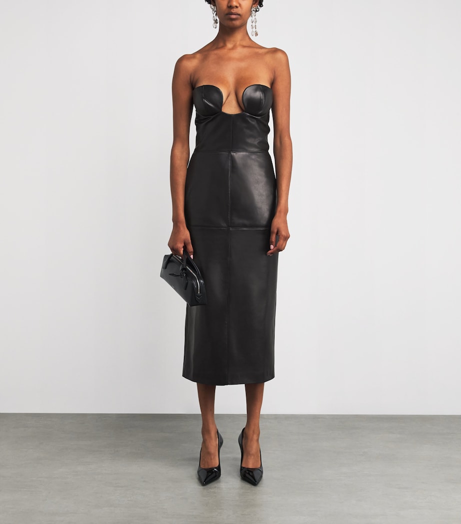 Leather Bustier Midi Dress BLACK Image 2