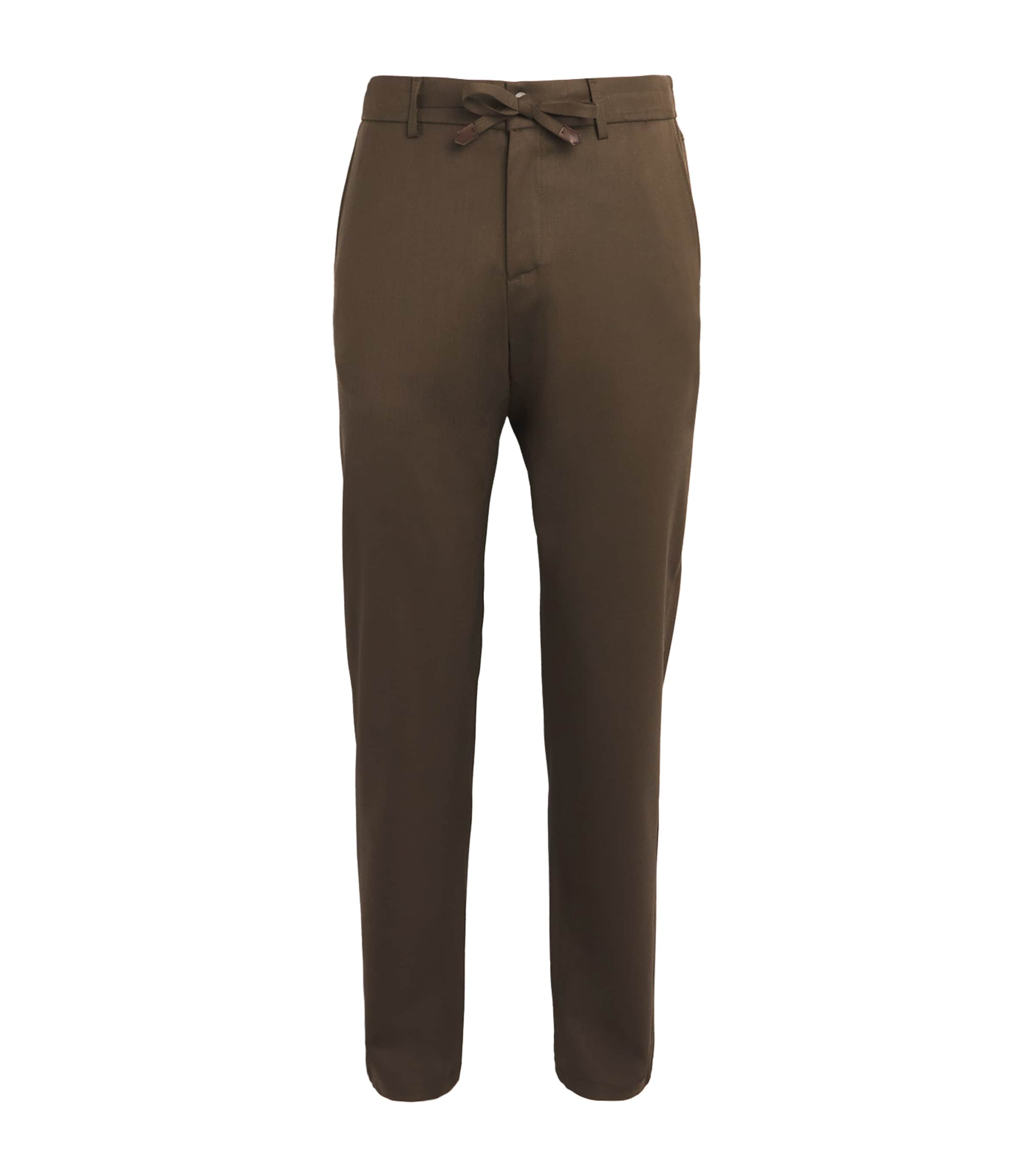 Canali Stretch-wool Drawstring Trousers In Brown