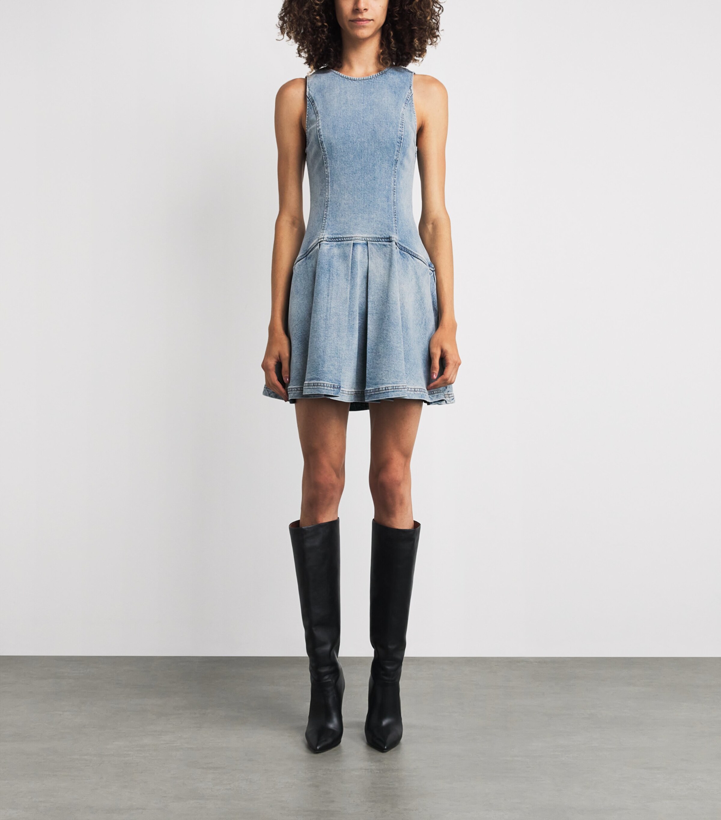 adley drop waist mini dress Alice+Olivia Blue Denim Drop-Waist Adley Mini Dress