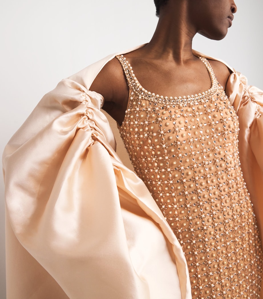 Embellished Gown with Cape NUDE Image 8