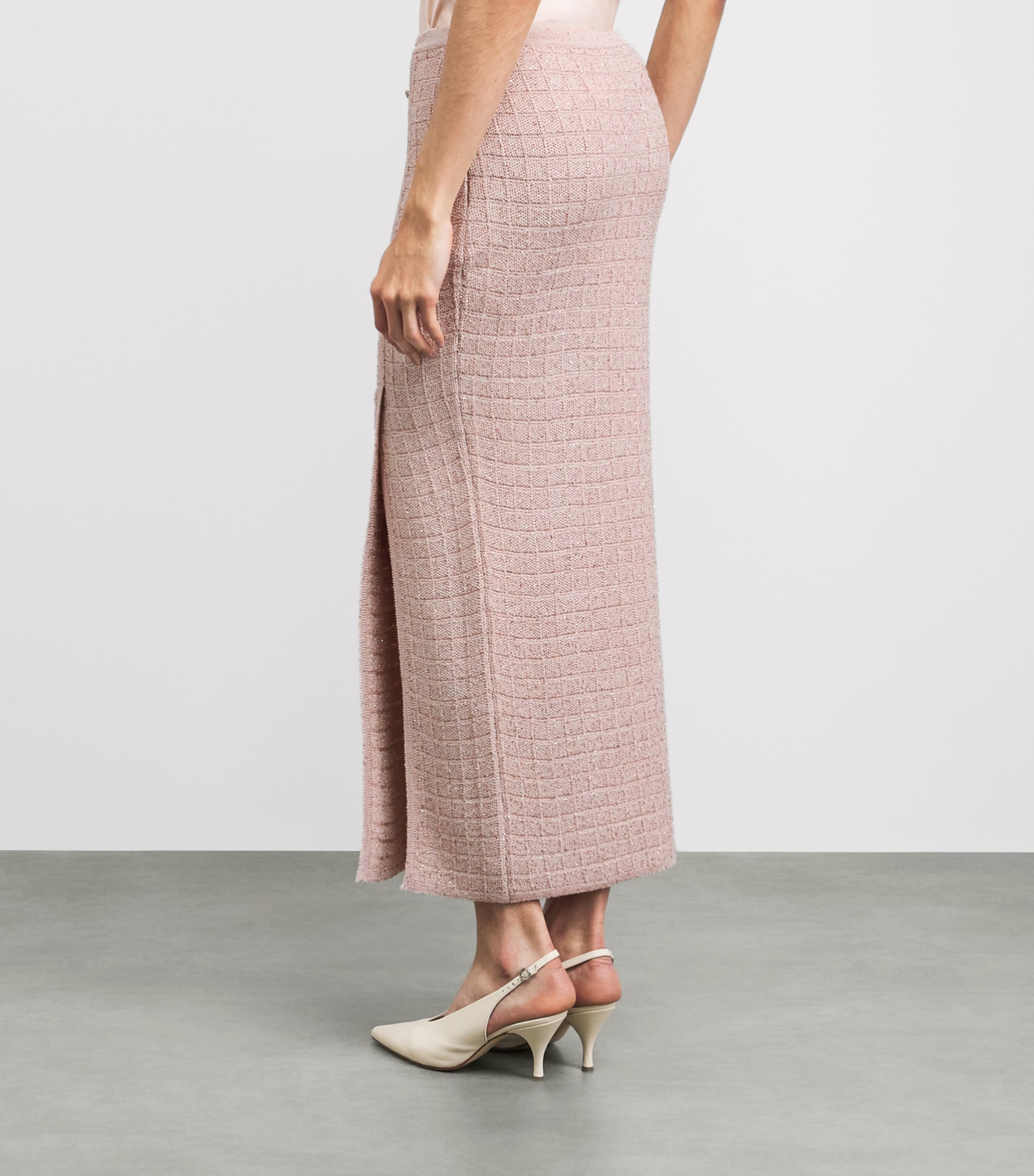 Alessandra Rich Womens Knitted Sequin Midi Skirt Pink Image 5