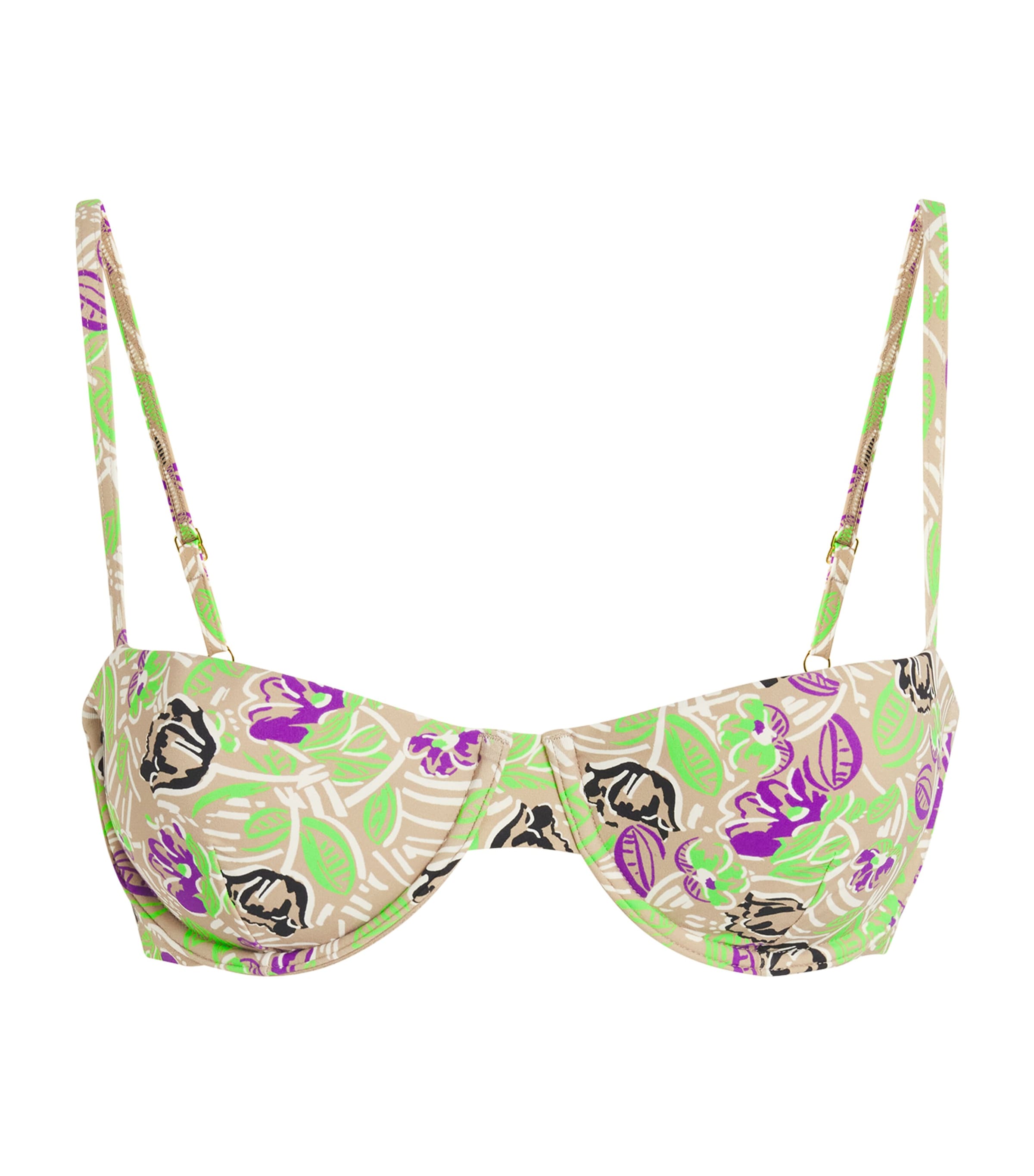 Tory Burch Floral Print Underwire Bikini Top In Green