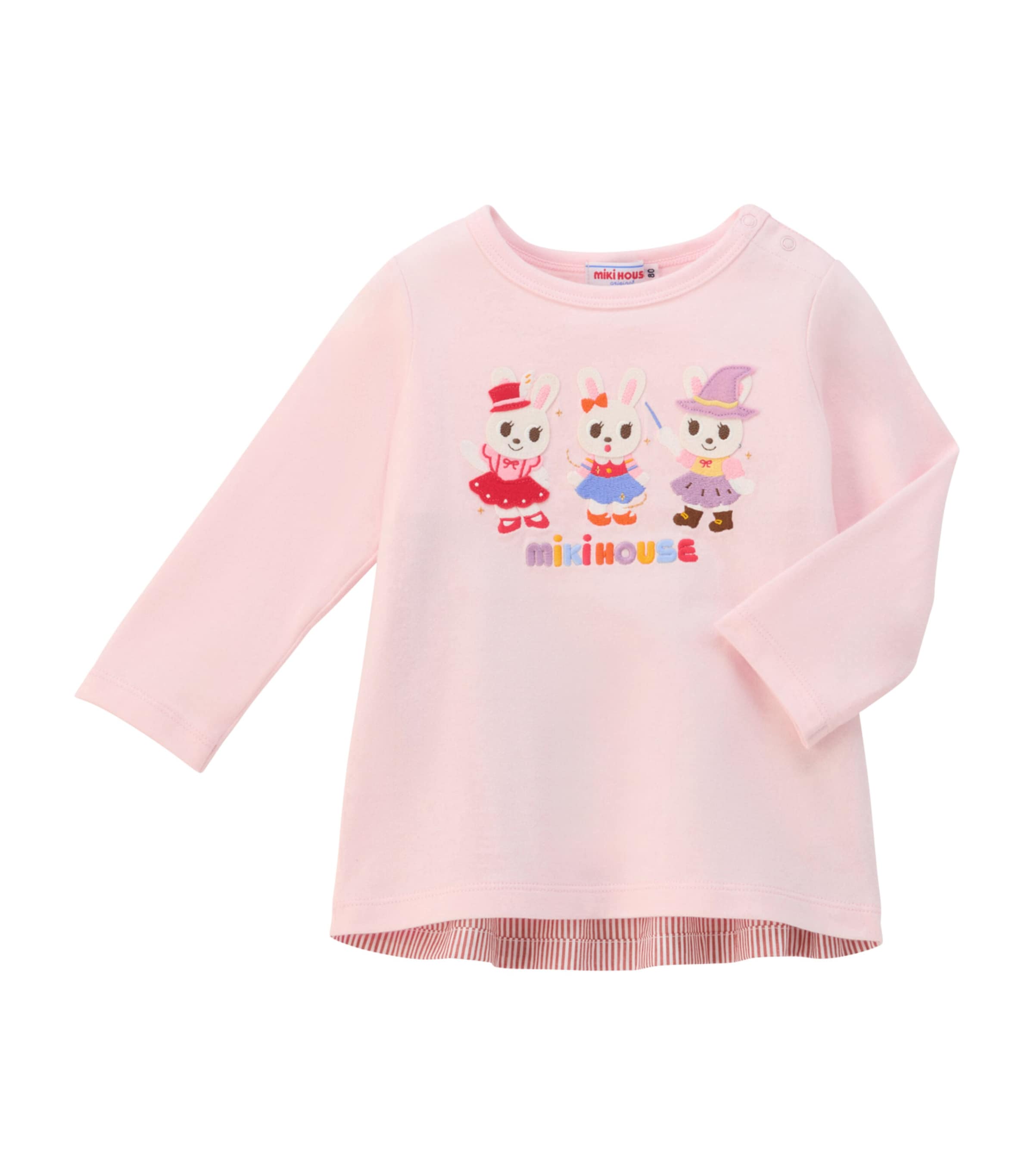 Miki House Embroidered-bunny Long-sleeve T-shirt In Pink
