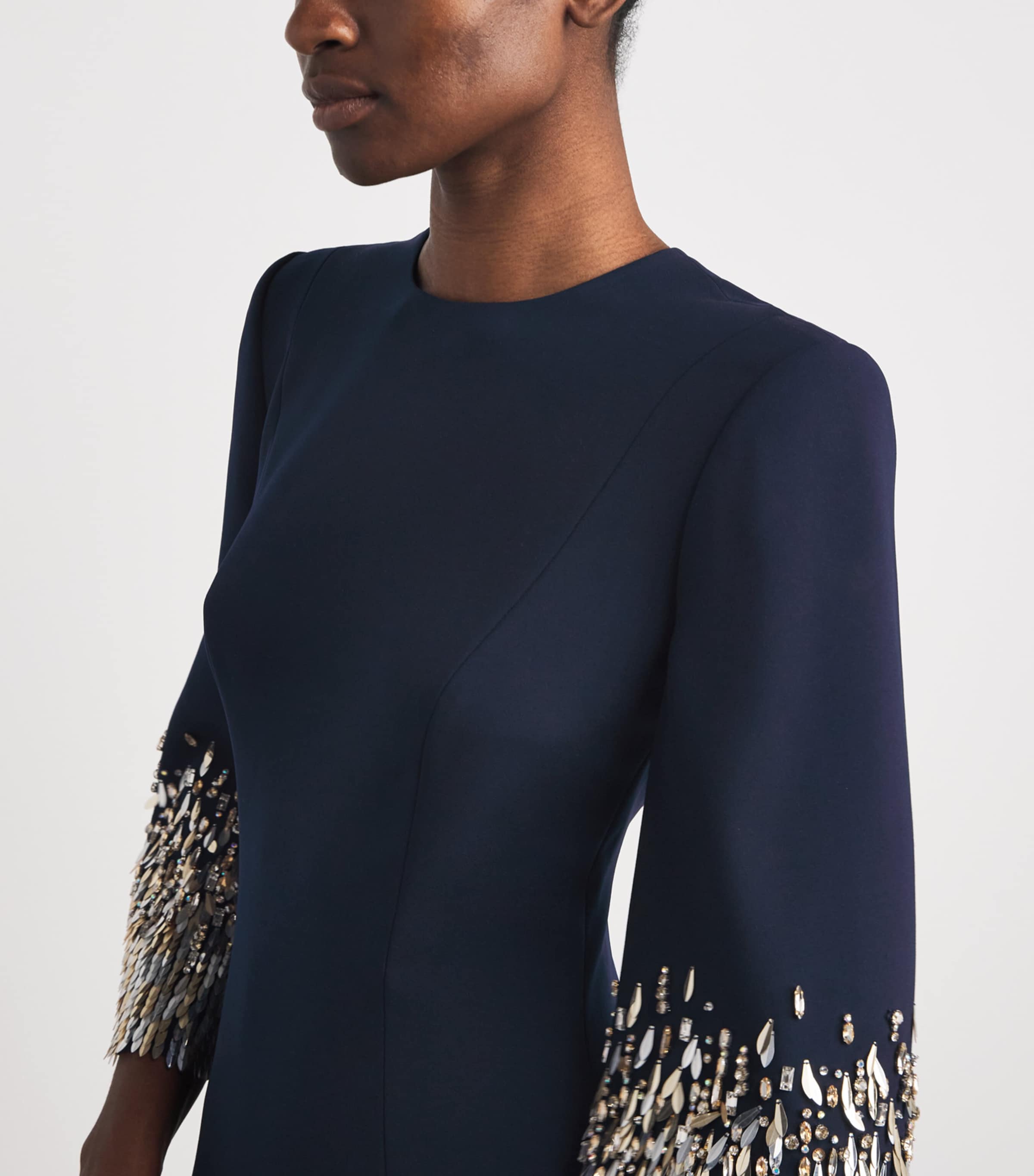 Jenny Packham Womens Embellished-Cuff Anita Maxi Dress Ink Image 3