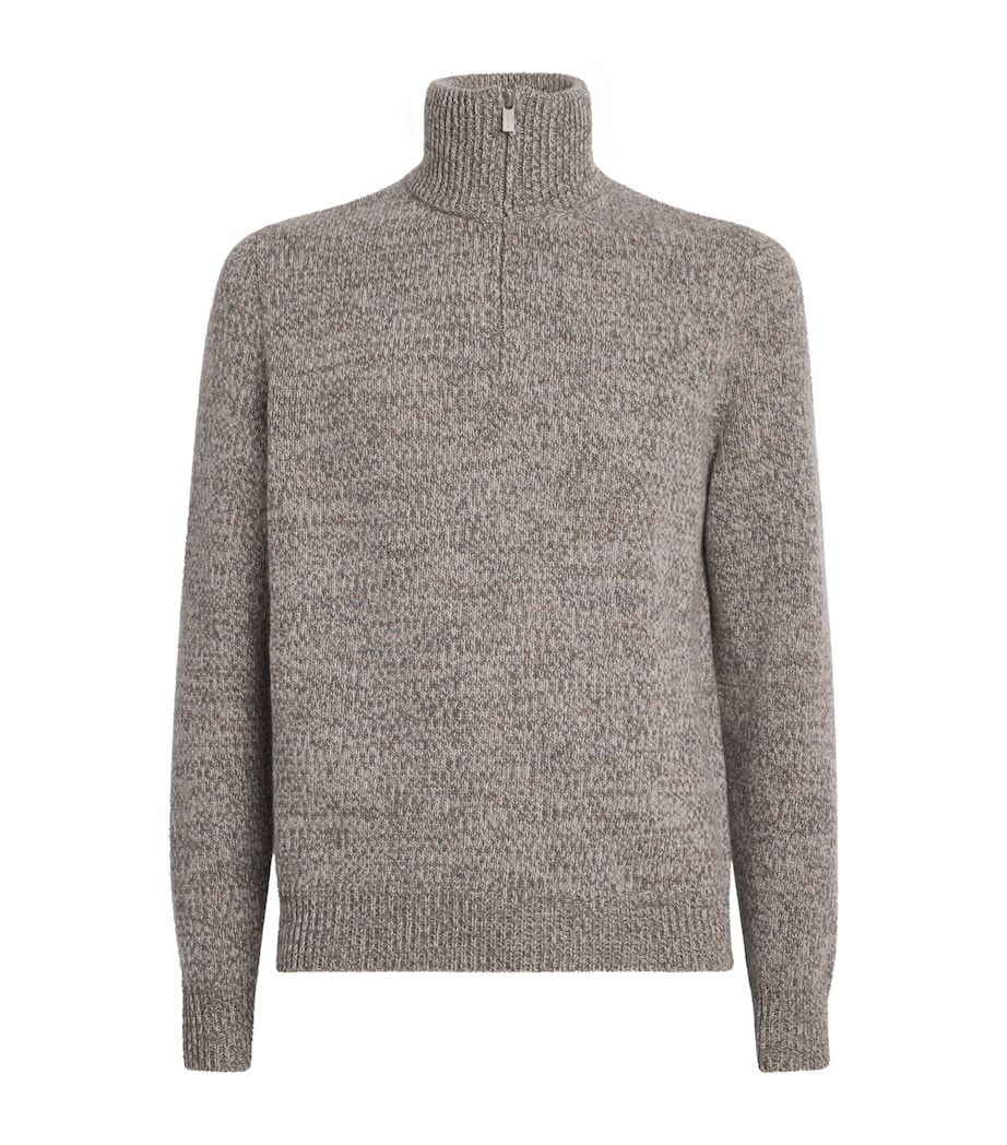 Wool Speckled-Knit Quarter-Zip Sweater 238 TORTORA Image 1