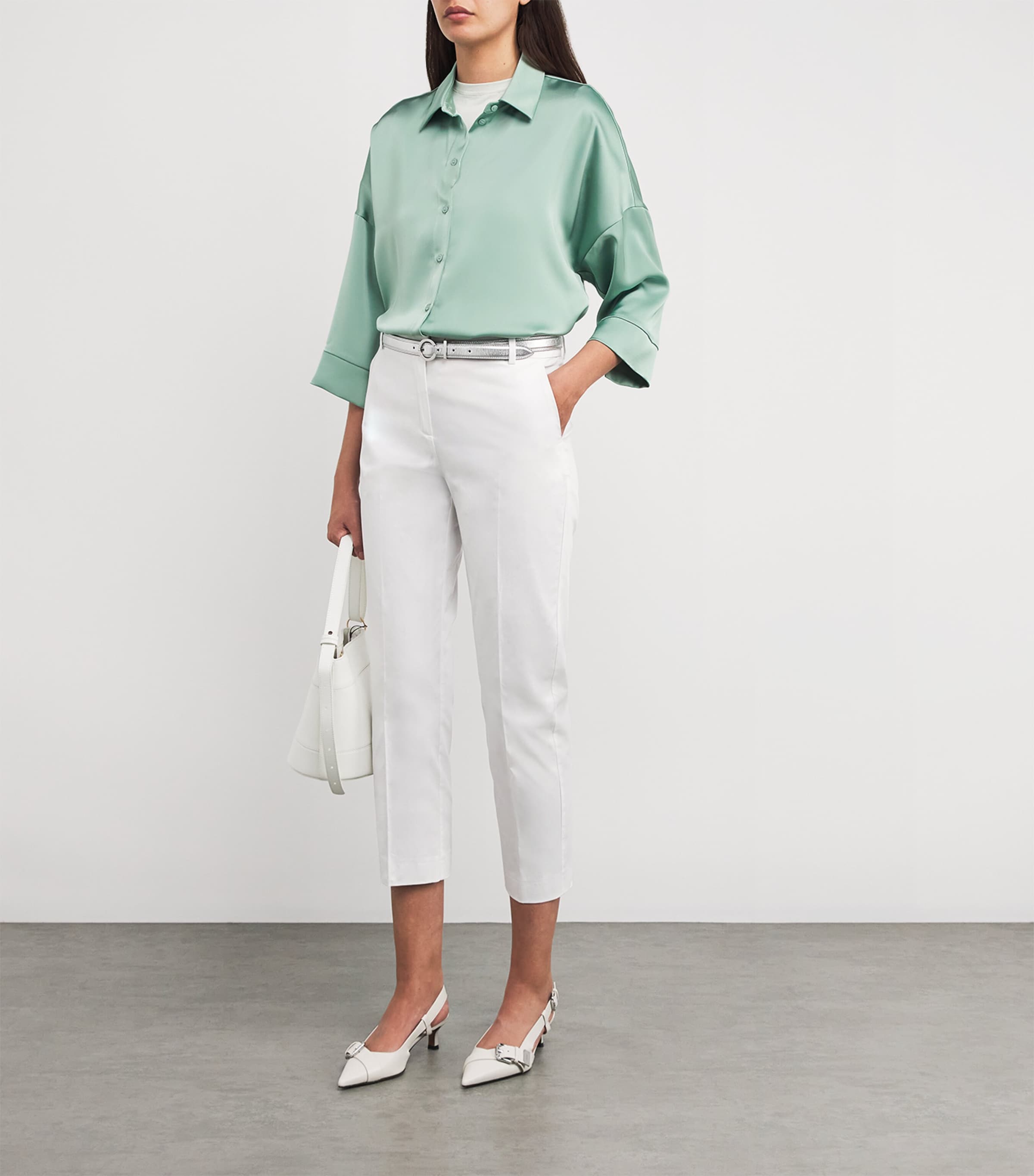 MAX&Co. Womens Satin Shirt Water Green Image 2