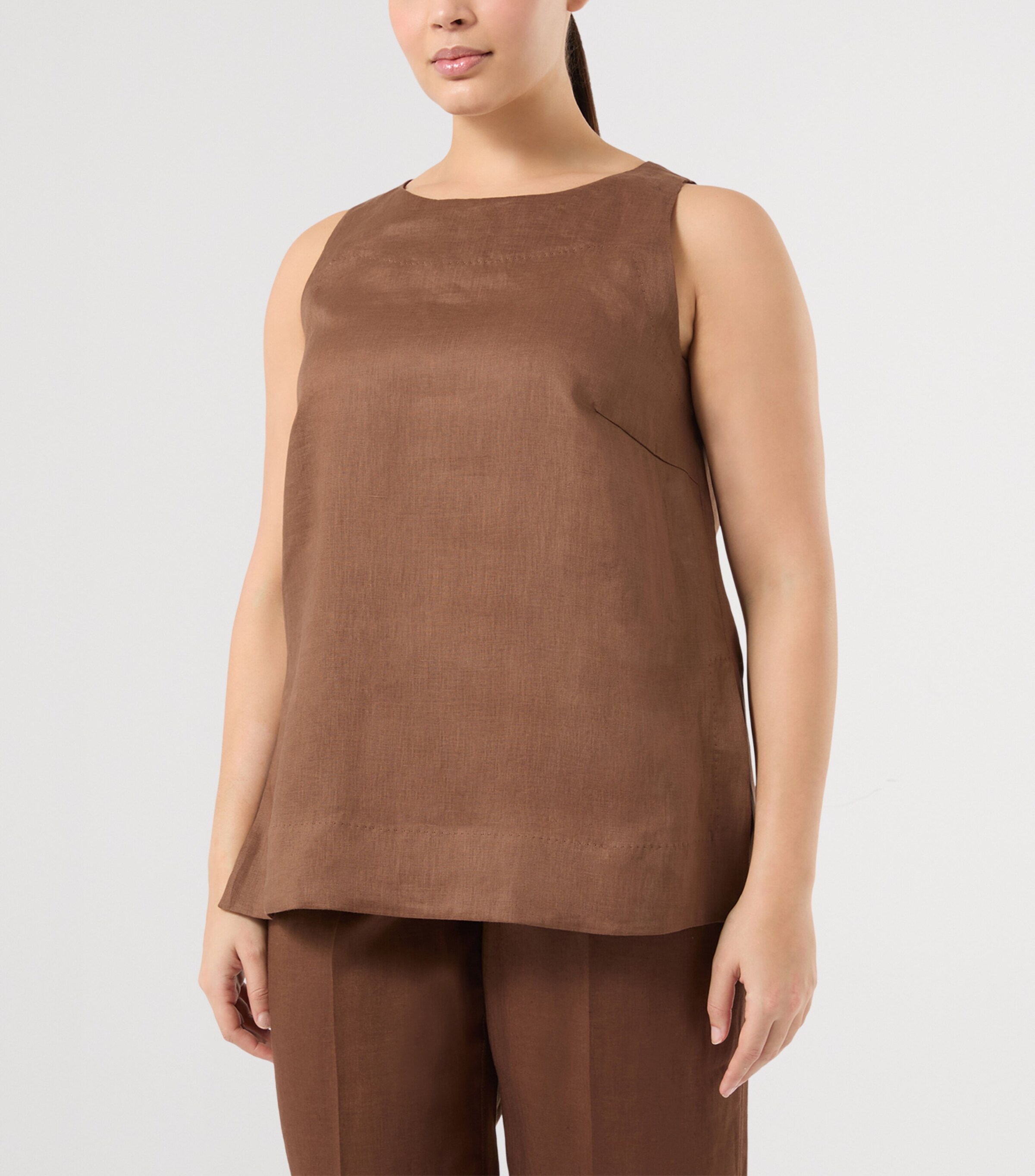 Marina Rinaldi Womens Linen Sleeveless Blouse Cocoa Image 3
