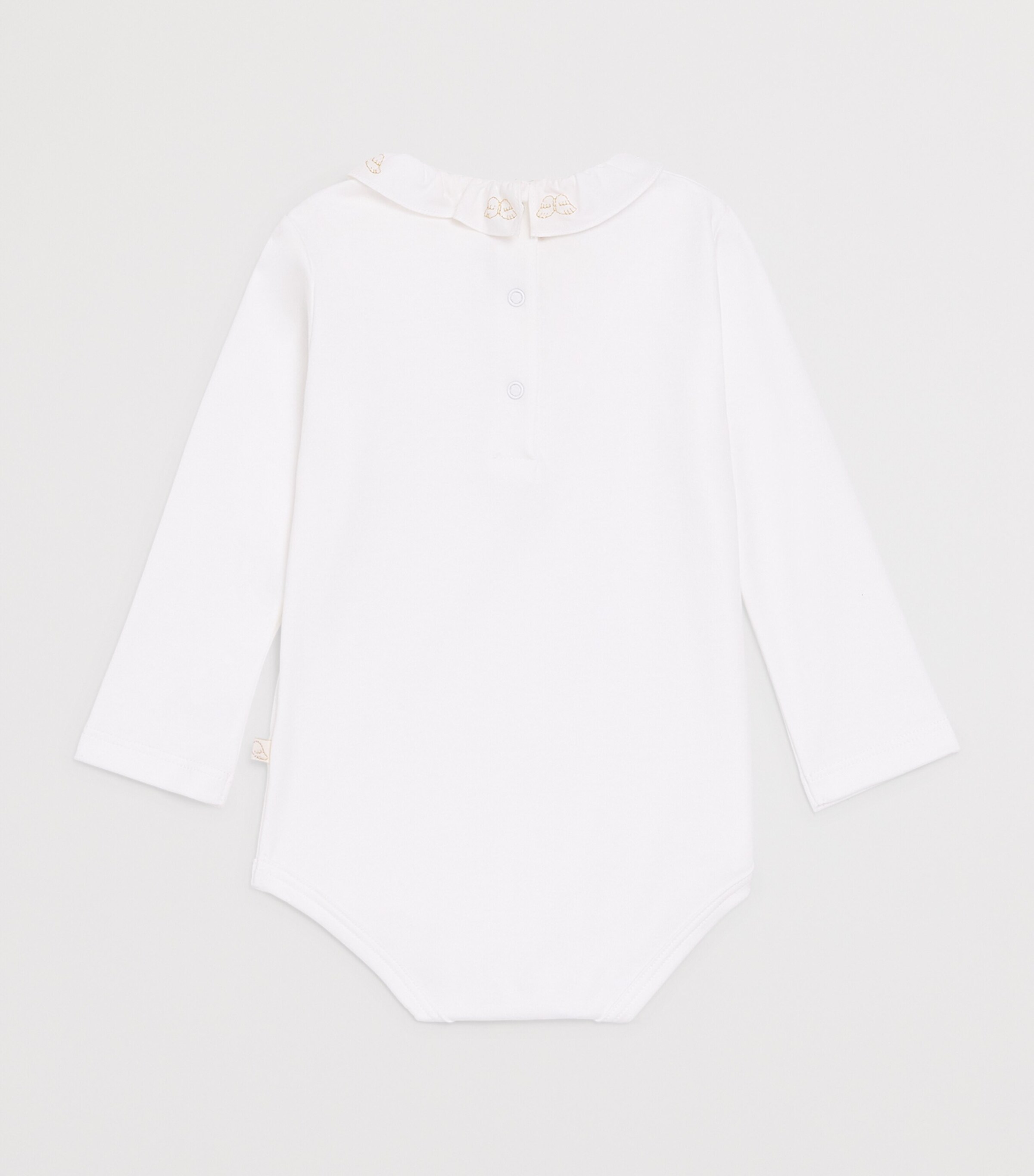 Marie-Chantal Pima Cotton Angel Wing Ruffle Collar Bodysuit (0-18 Months) White Image 2