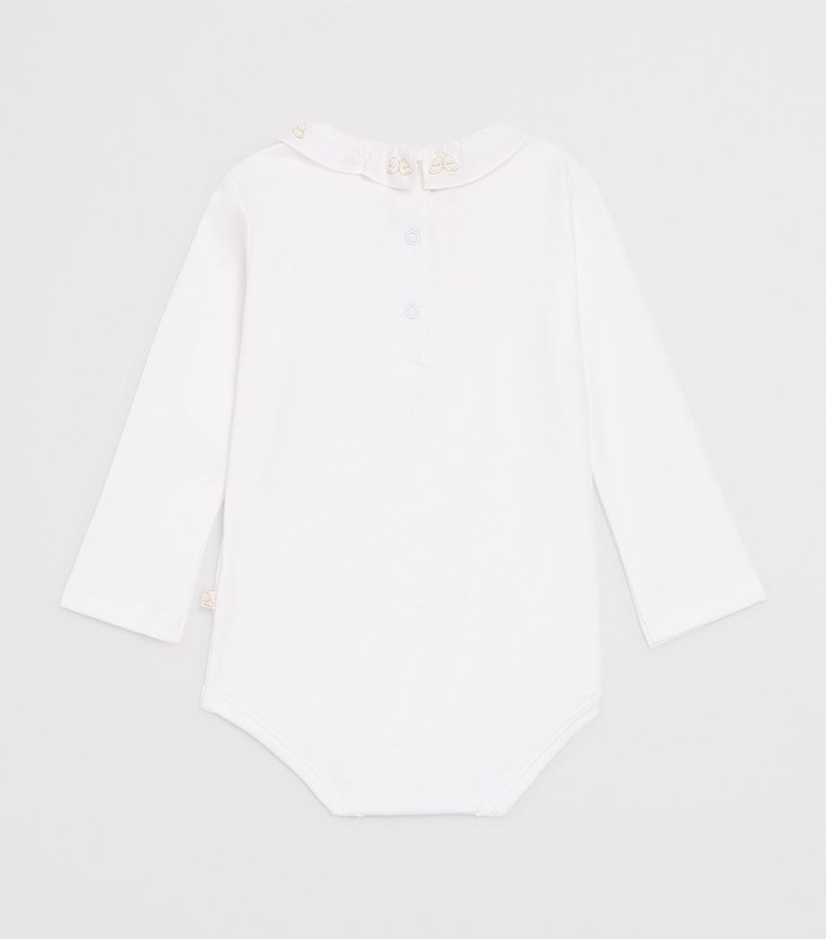 Marie-Chantal Pima Cotton Angel Wing Ruffle Collar Bodysuit (0-18 Months) White Image 2
