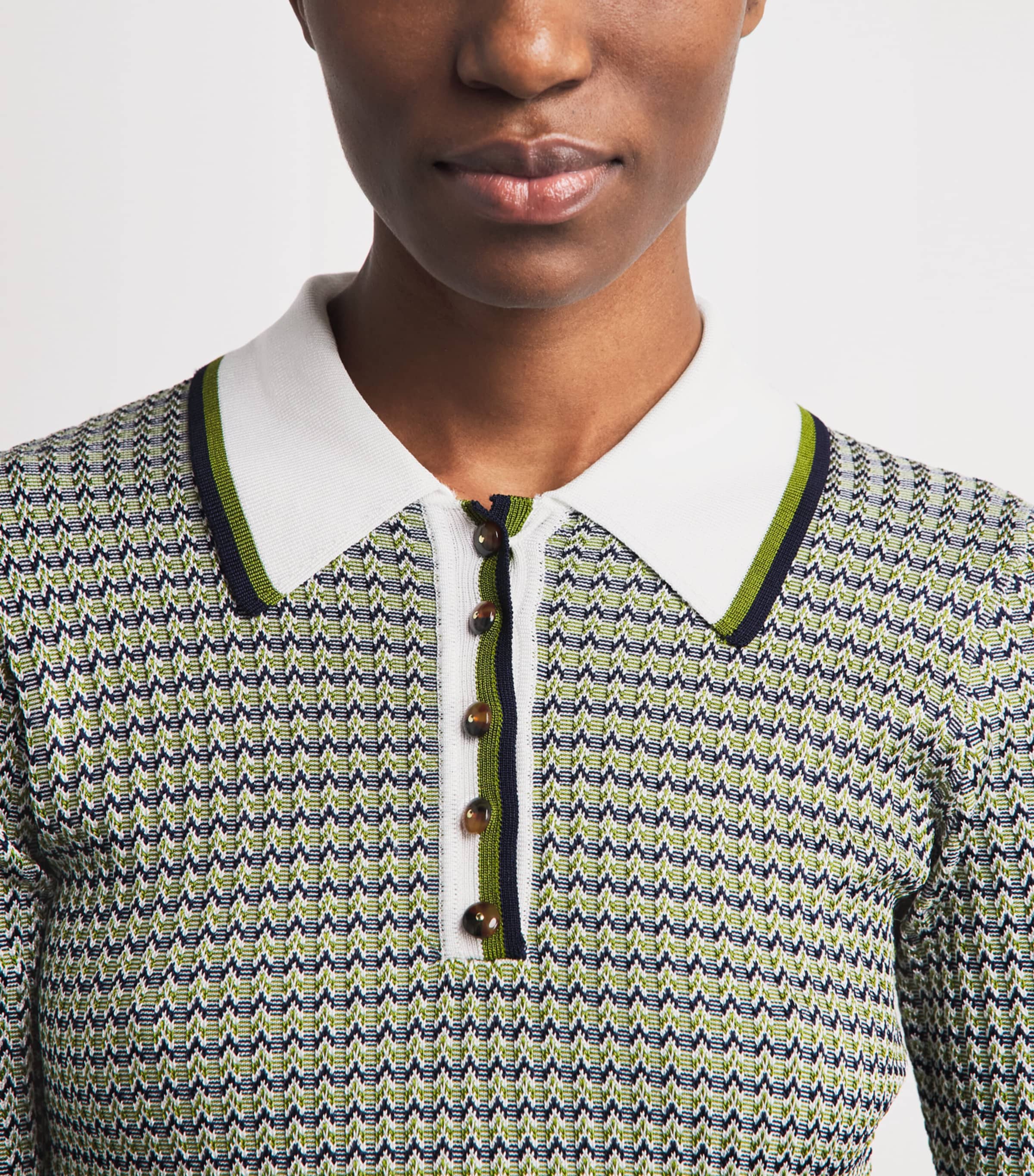Veronica Beard Womens Knitted Geometric Soza Polo Shirt Nvy/cact/o Wht Image 3