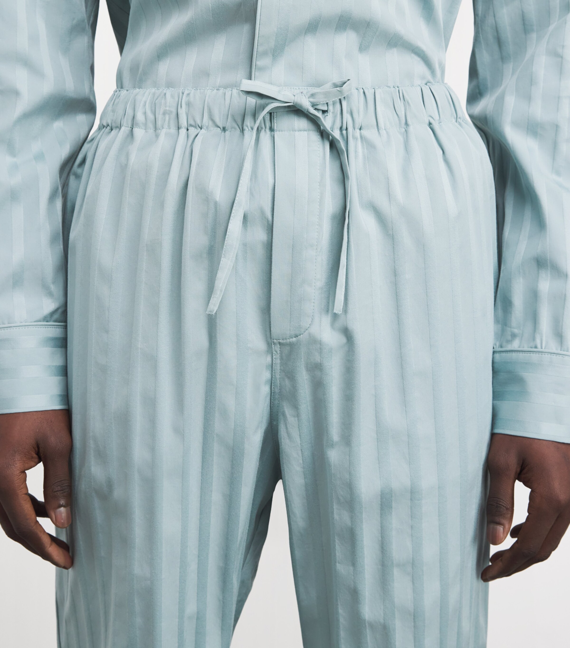 Harrods Mens Cotton Sateen Stripe Pyjama Set Green Image 6