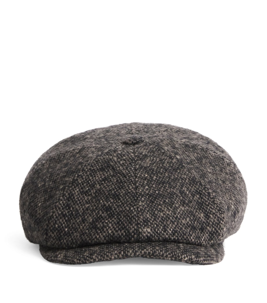 Virgin Wool Tweed Hatteras Flat Cap 417 - BLACK/MUD Image 1