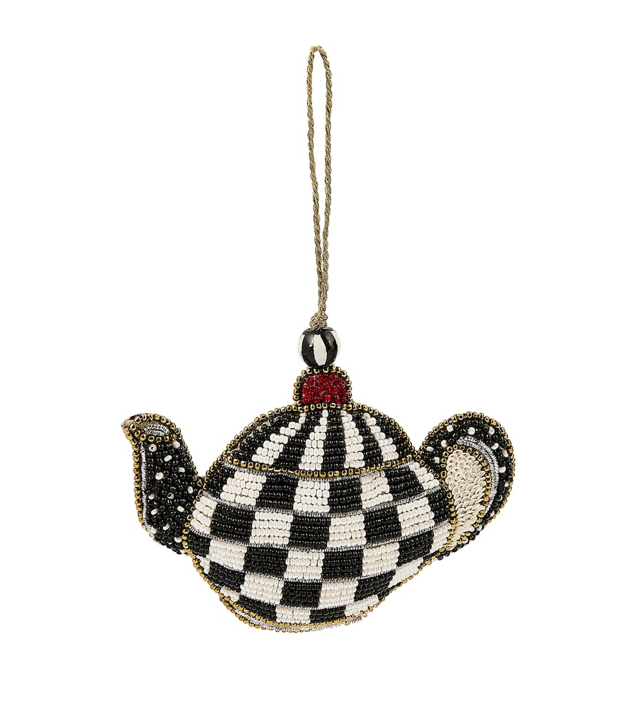 Beaded Courtly Check Teapot Tree Decoration BLACK Image 1