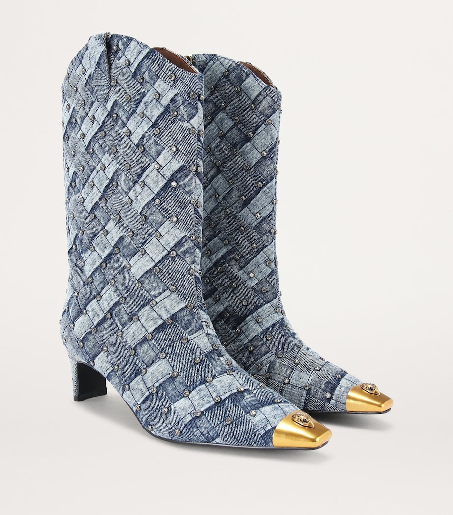 Denim Crystal-Embellished Regent Boots DENIM Image 3