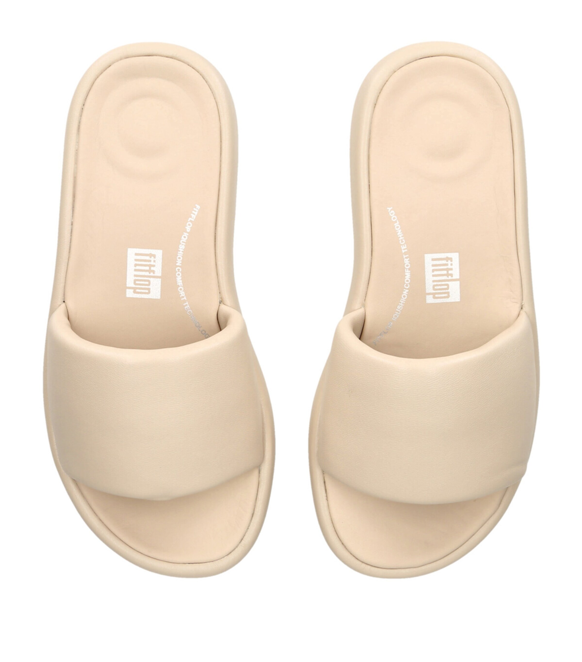 FitFlop Leather iQushion D-Luxe Slides Beige Image 4