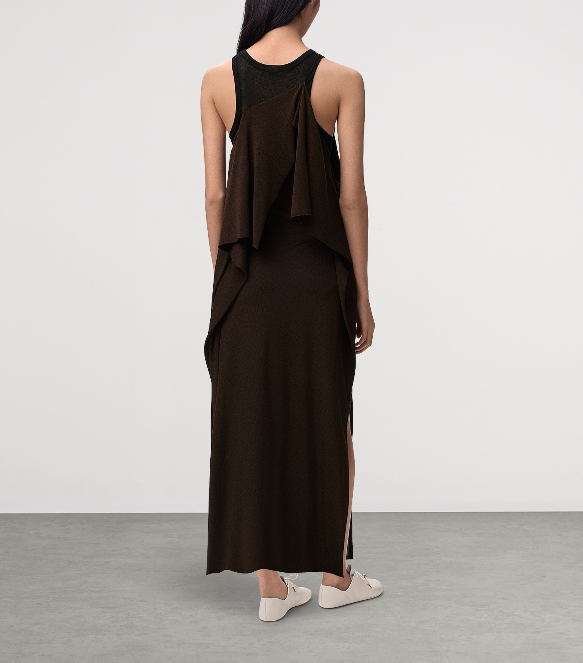 LOEWE Womens Mesh Layered Maxi Dress Black/brown Image 3