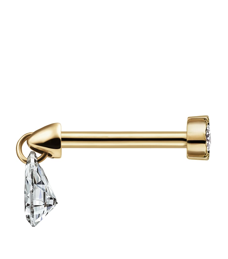 Yellow Gold Floating Pear Diamond Charm Threaded Stud Earring (4mm) YELLOW GOLD Image 6