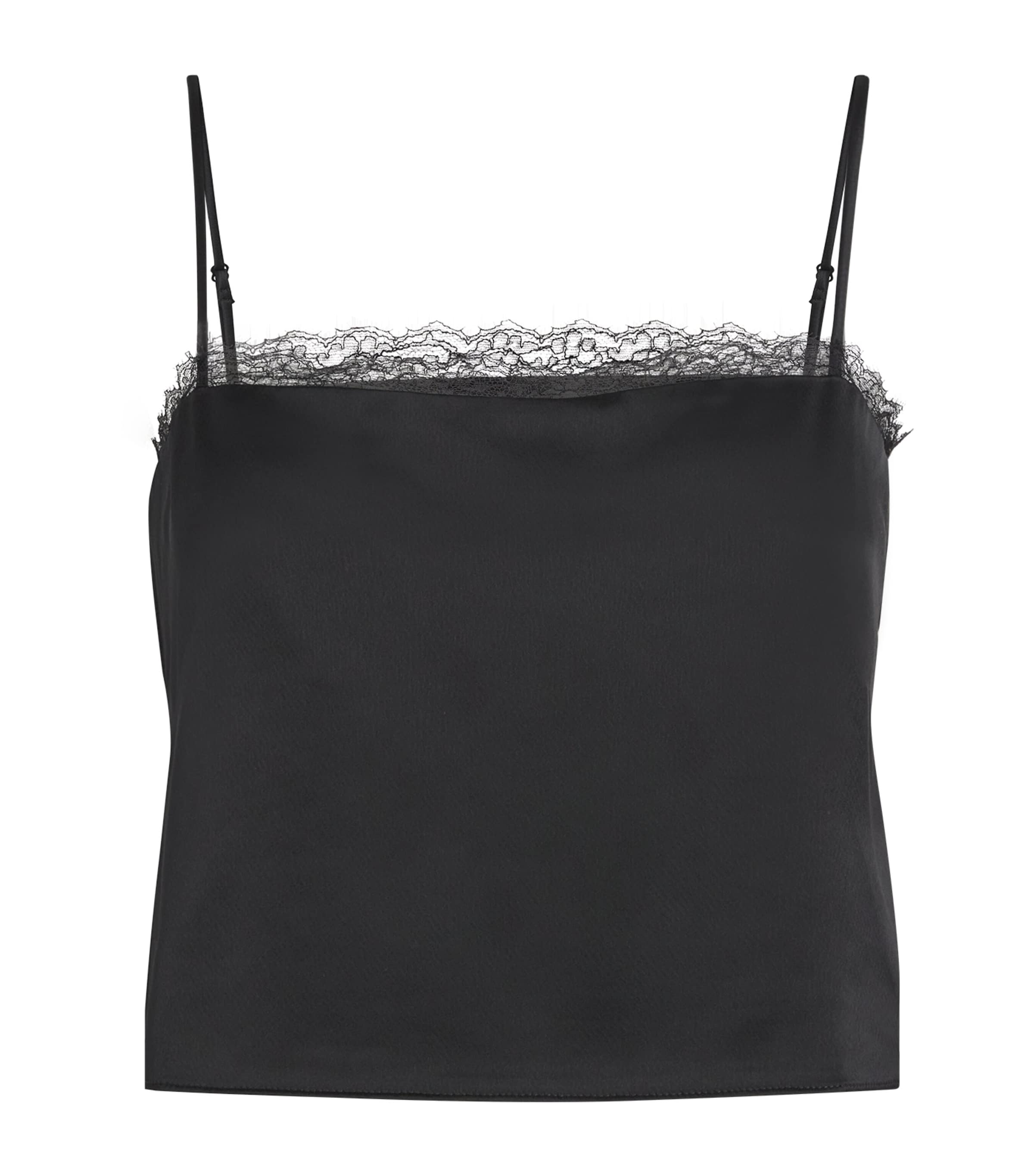Leset Satin Lace-trim Barb Cami Top In Black