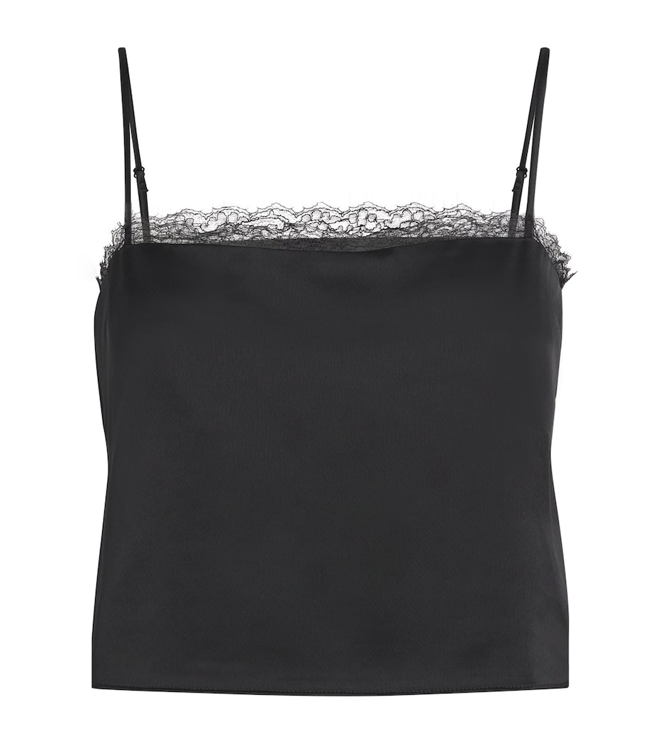 Satin Lace-Trim Barb Cami Top BLACK Image 1