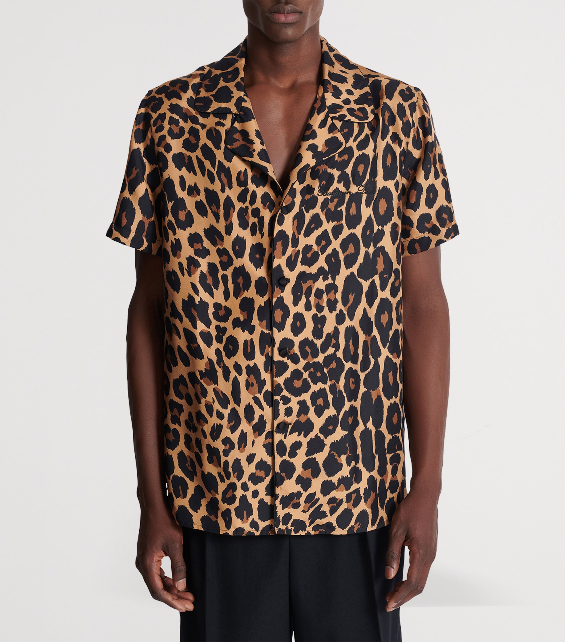 Balmain Mens Silk Leopard Print Shirt Gba Beige/noir Image 5