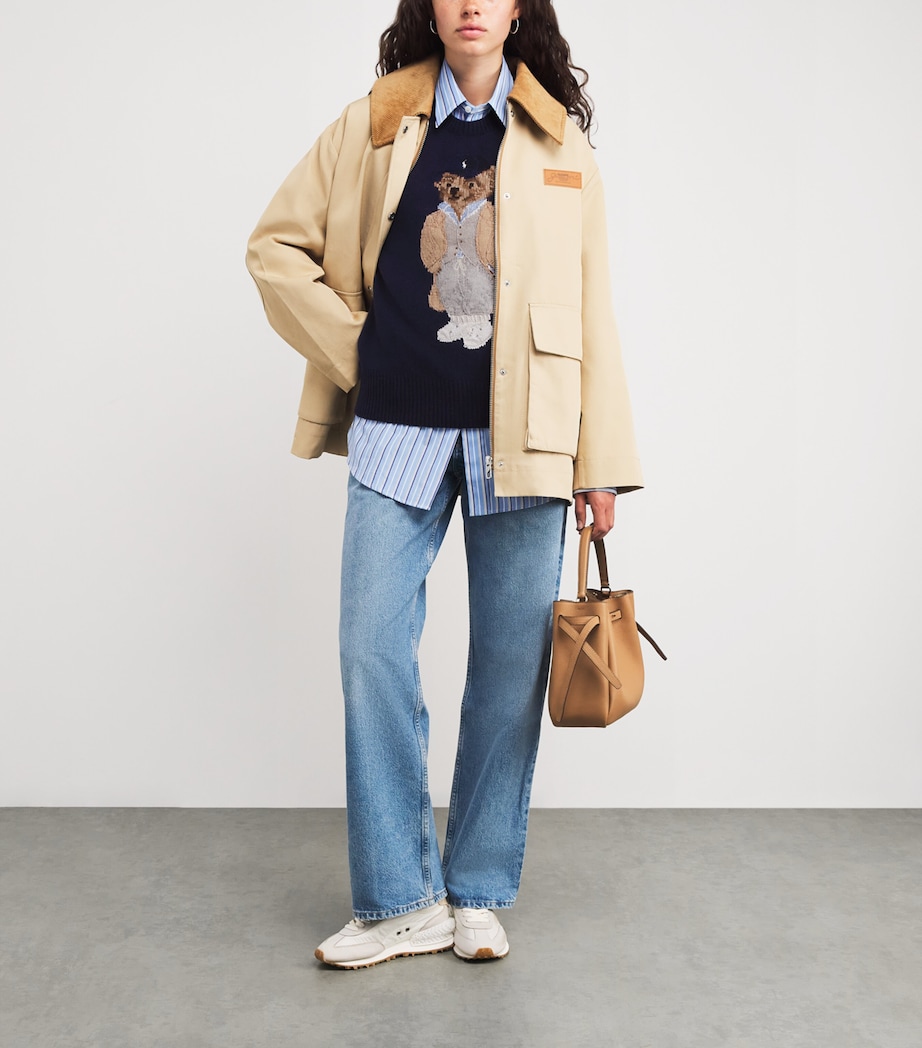 Wool-Cashmere Polo Bear Sweater HUNTER NAVY Image 2