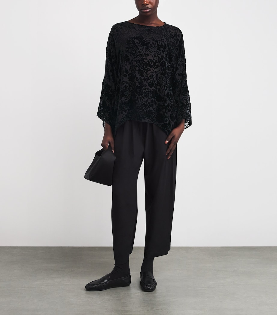 Sheer Floral Boat-Neck Blouse BLACK Image 2