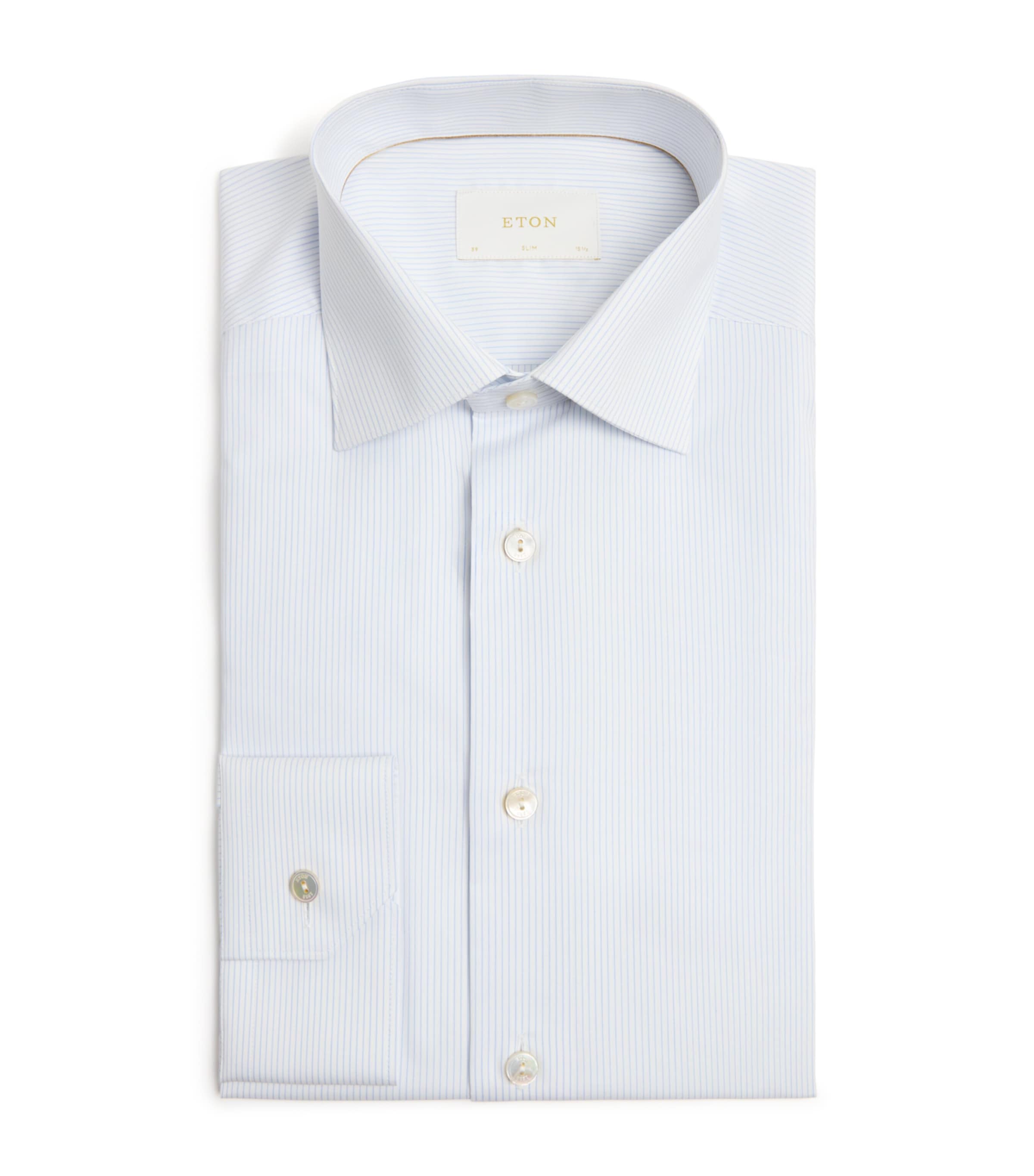 Eton Mens Supima Cotton Stripe Slim Fit Shirt Light Blue Image 1