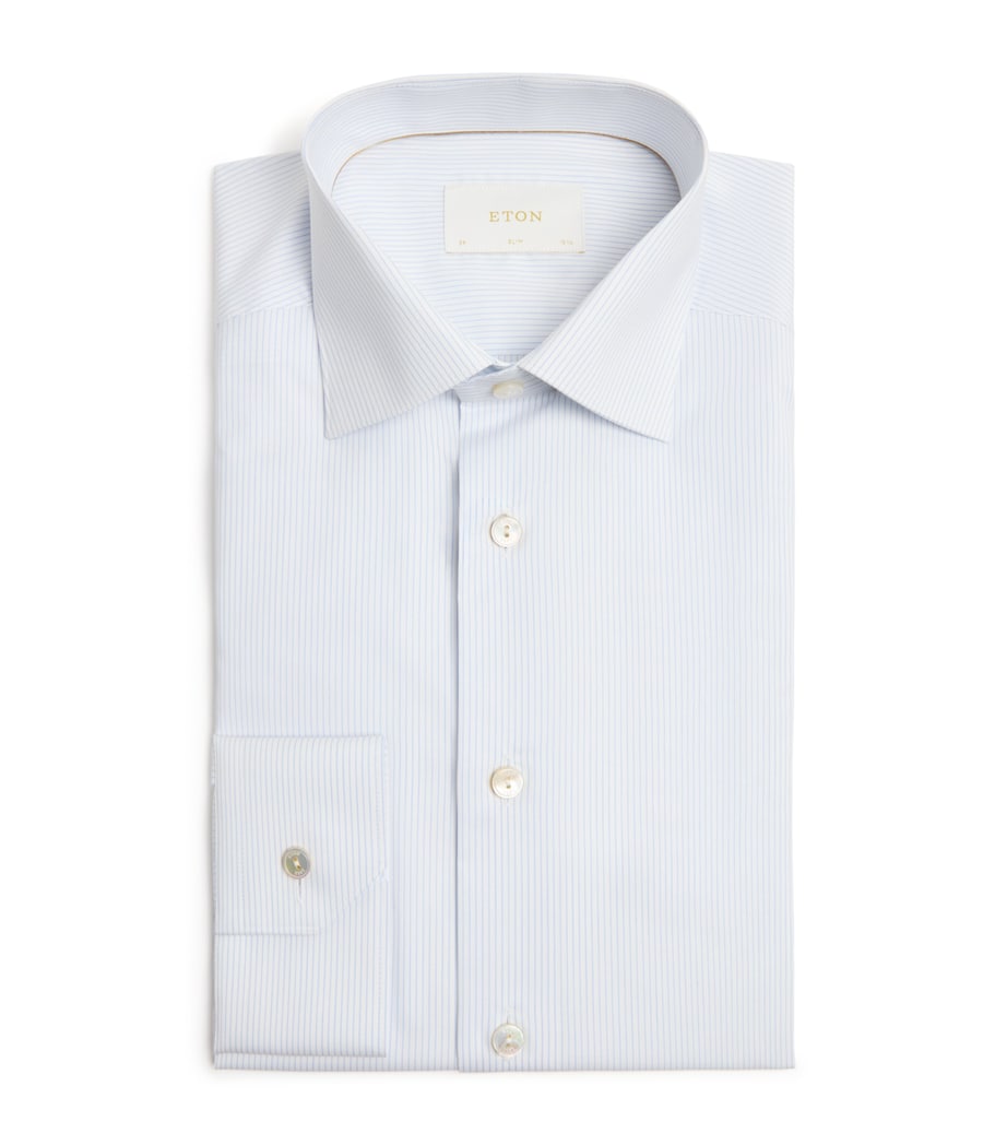 Eton Mens Supima Cotton Stripe Slim Fit Shirt Light Blue Image 1