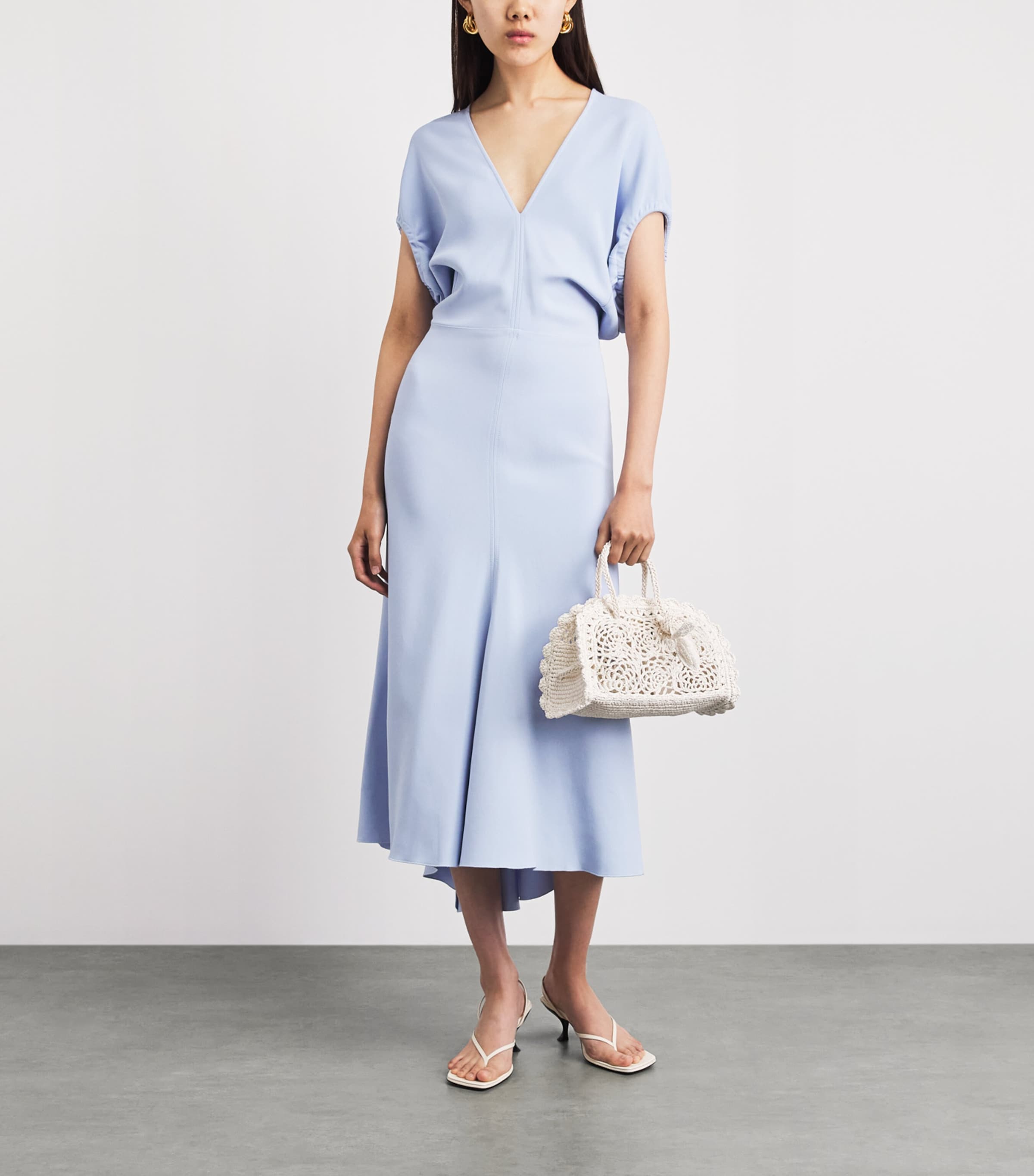 Victoria Beckham Womens V-Neck Edith Midi Dress Cloud Blue Image 2