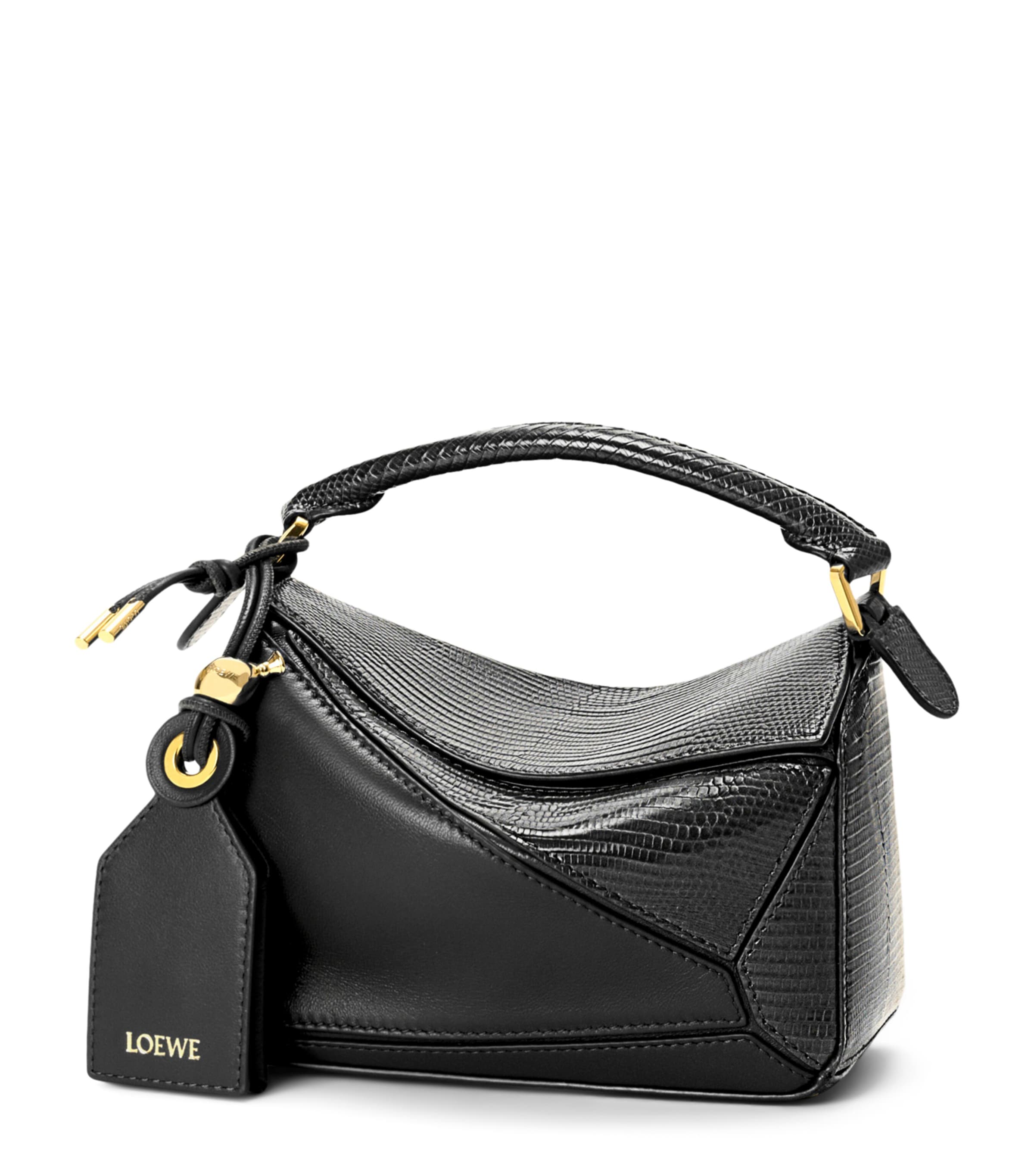 LOEWE Mini Lizzard Skin Featherlight Puzzle Top-Handle Bag Black Image 1