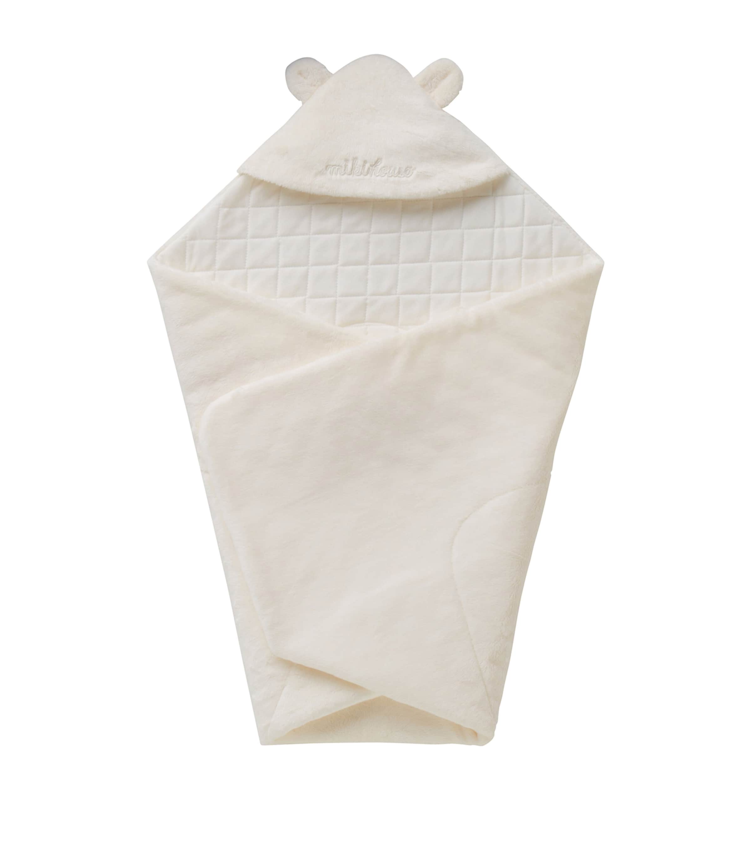 MIKI HOUSE FAUX FUR HOOD-DETAIL BLANKET