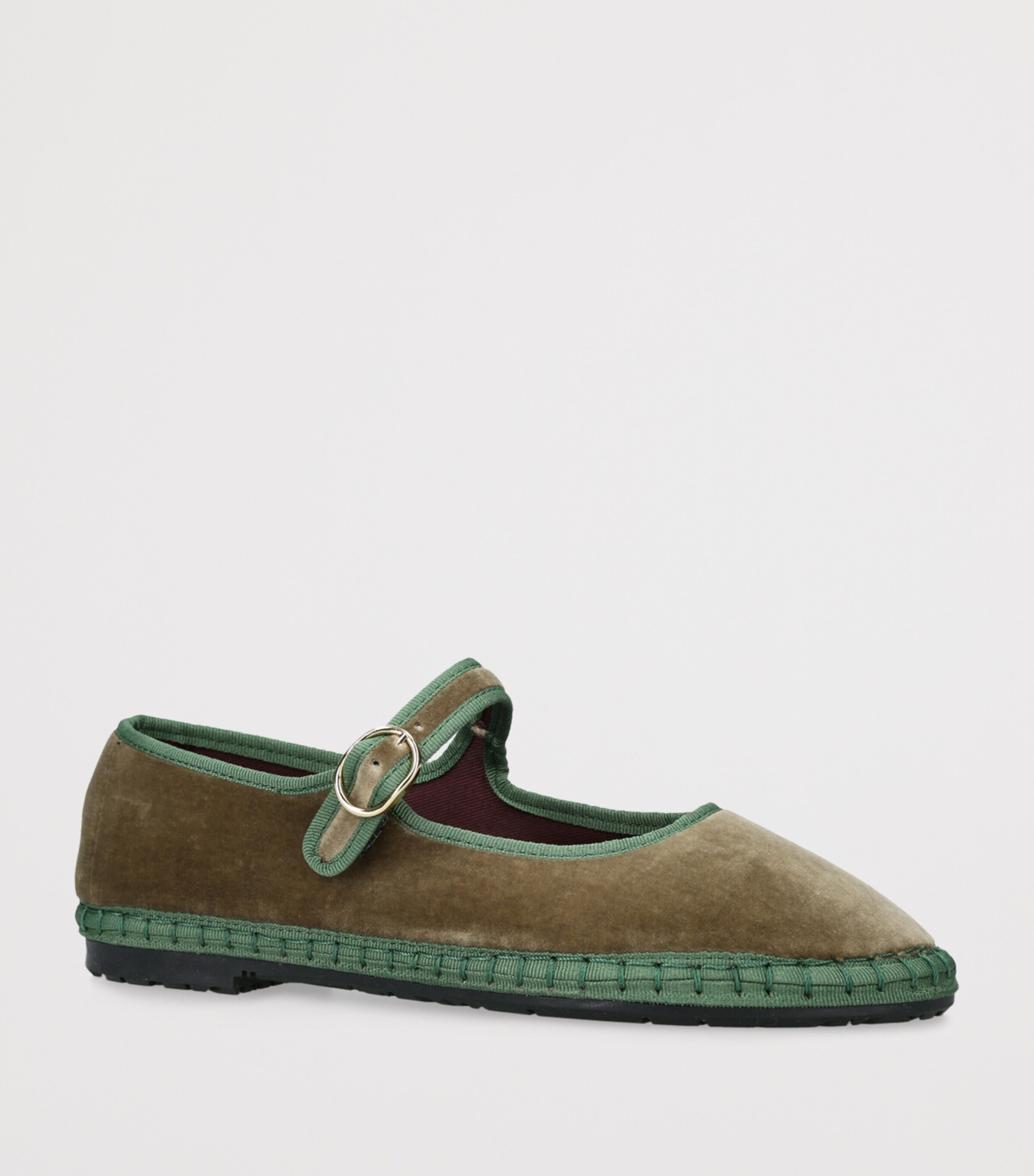 Flabelus Velvet Eyre Mary Janes Khaki Image 3