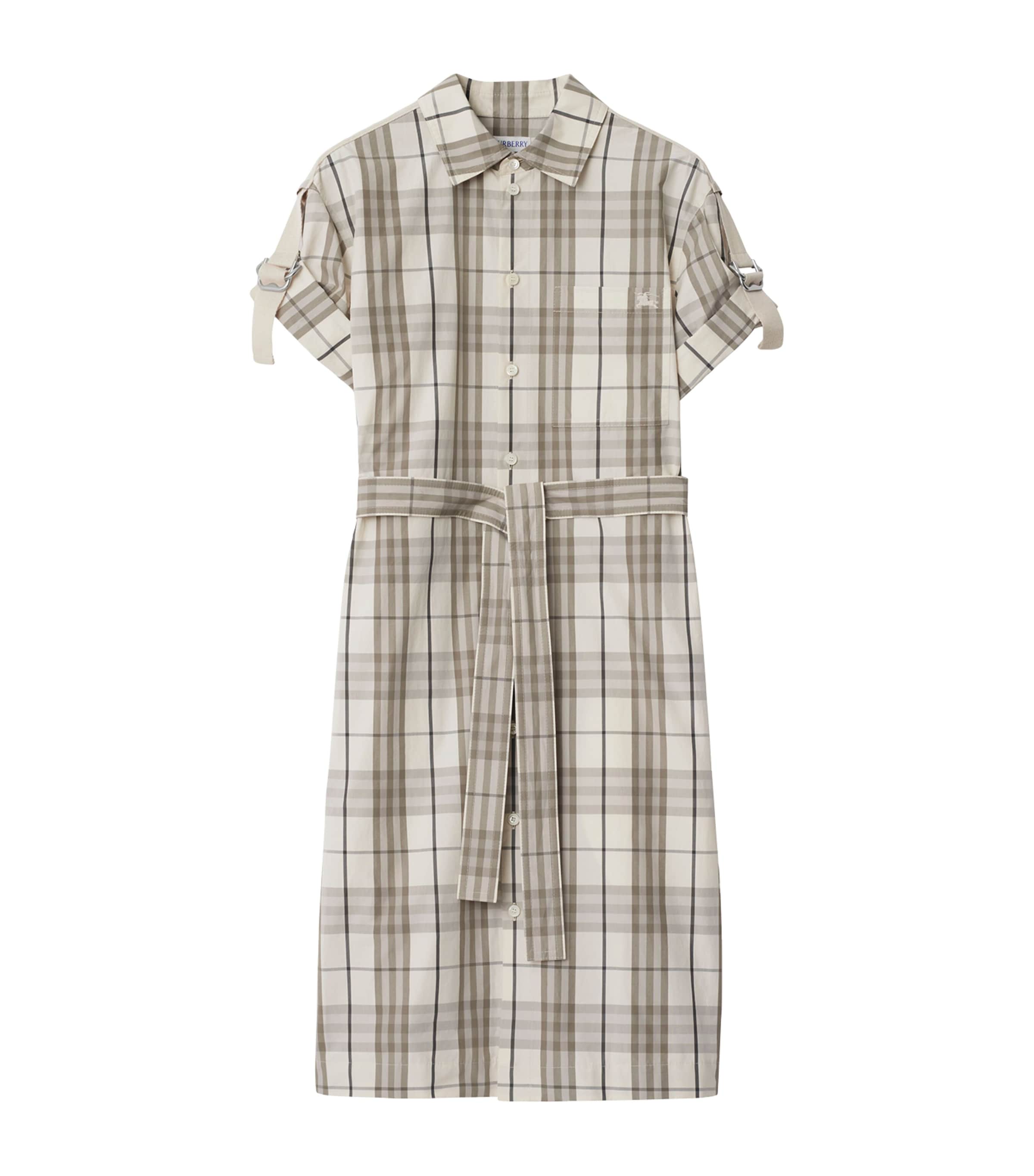 Burberry Check Buckle Short-sleeve Shirtdress In White
