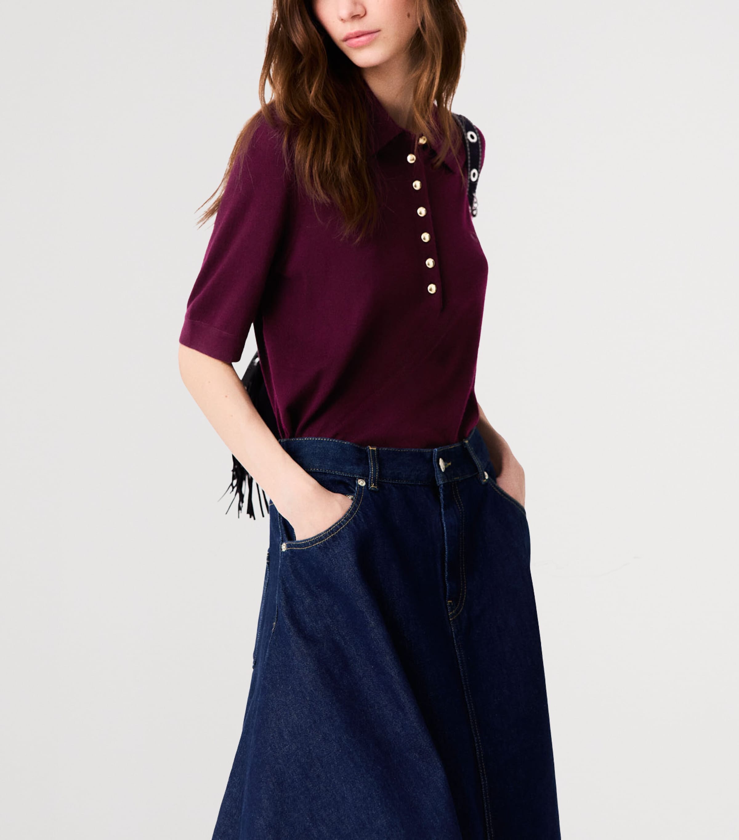 Maje Womens Wool Polo Sweater Eggplant Image 5