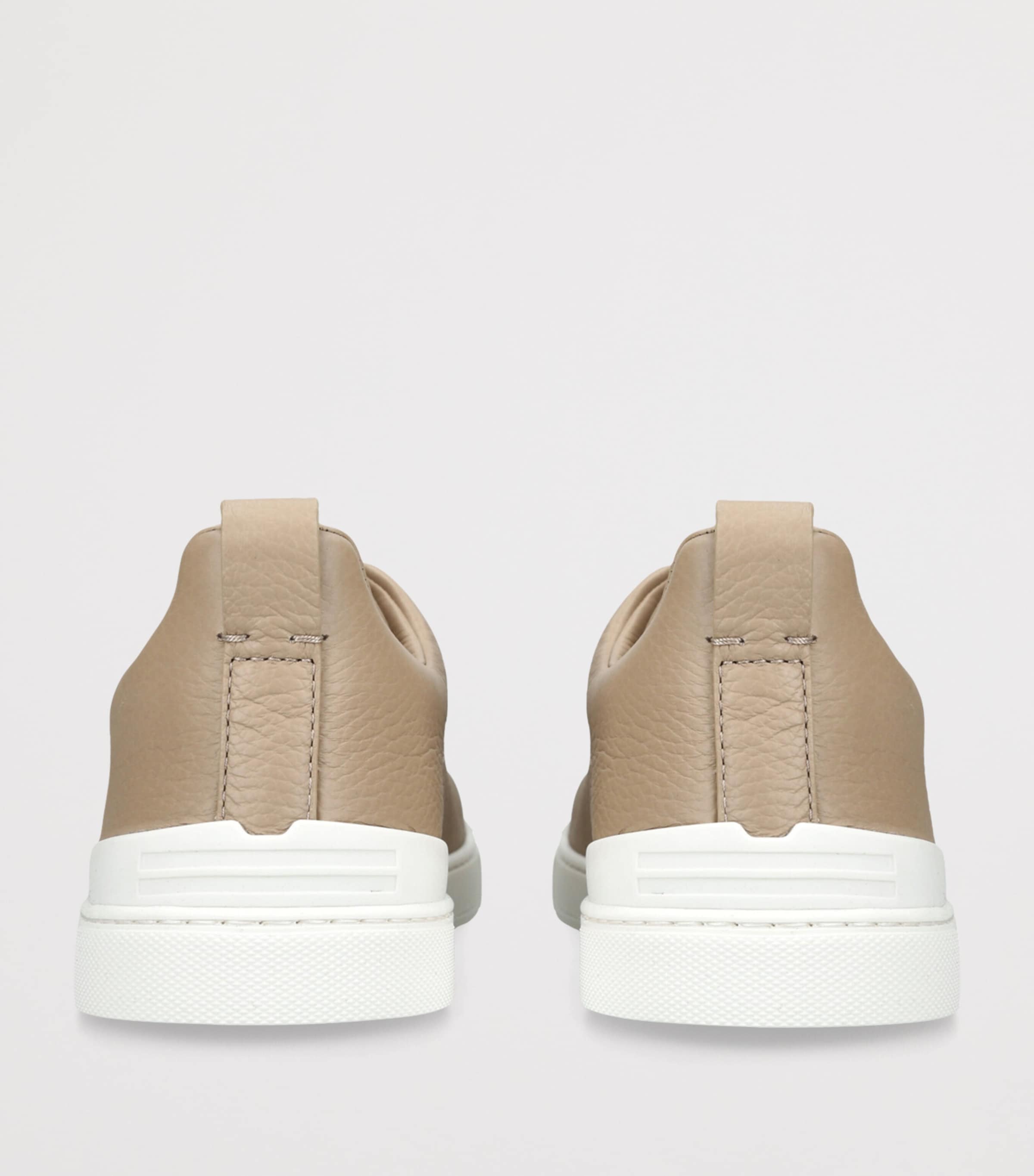 Zegna Leather Triple Stitch Sneakers Cream Image 2