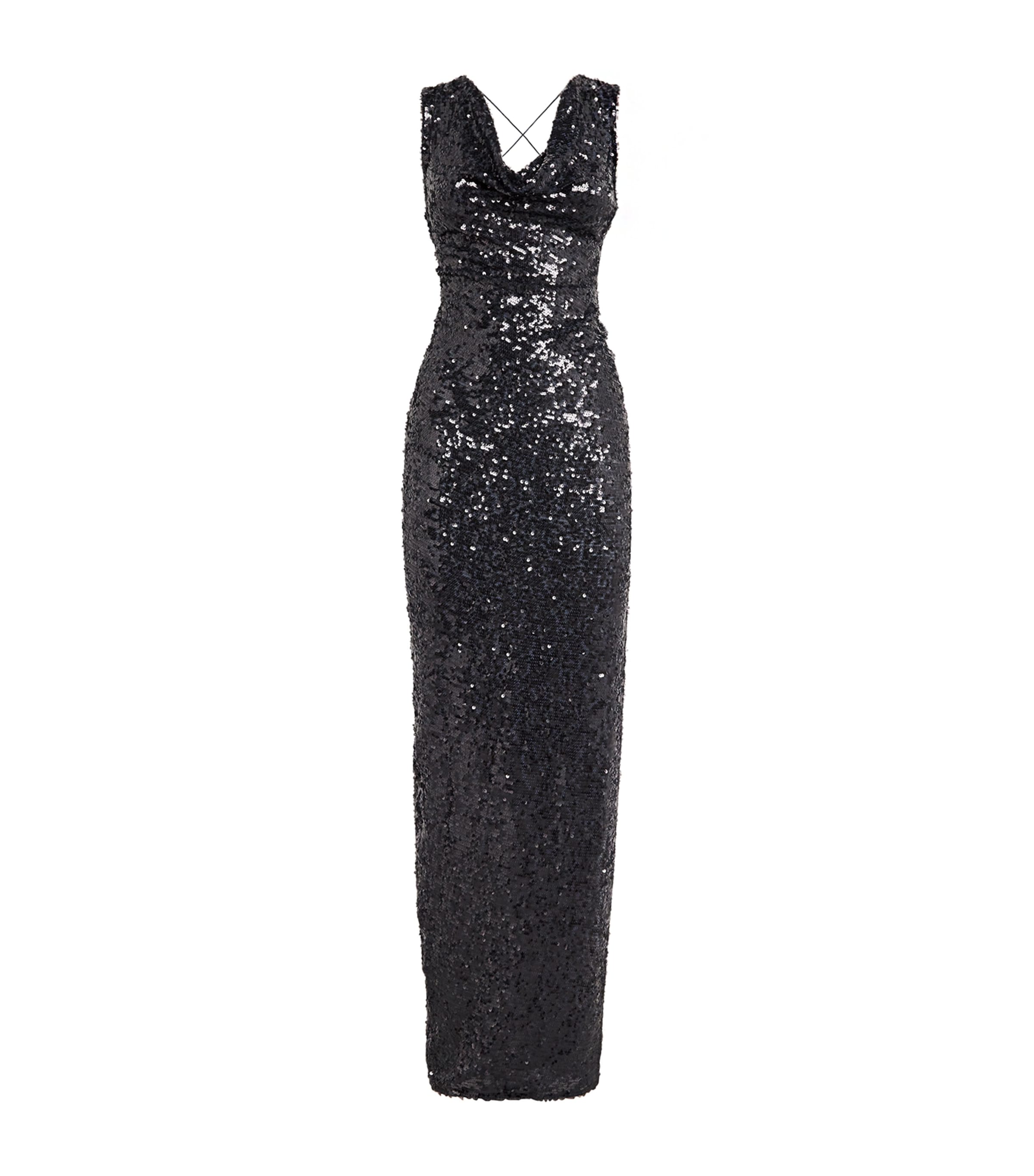 Sequinned Cowl-Neck Gown 418 MARINE Image 1