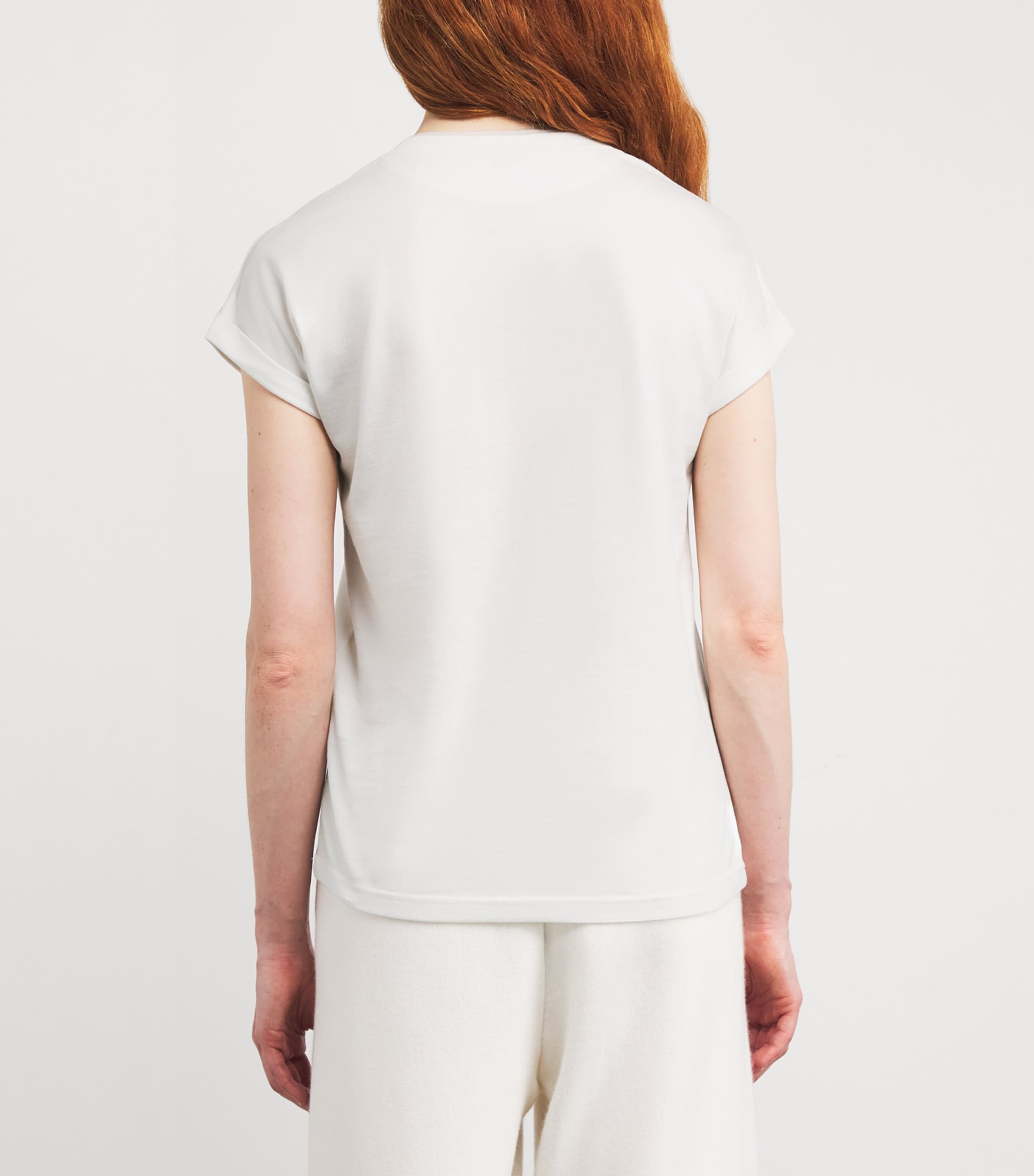 Eleventy Womens Cotton Double Crew-Neck T-Shirt Avorio Sabbia Image 4