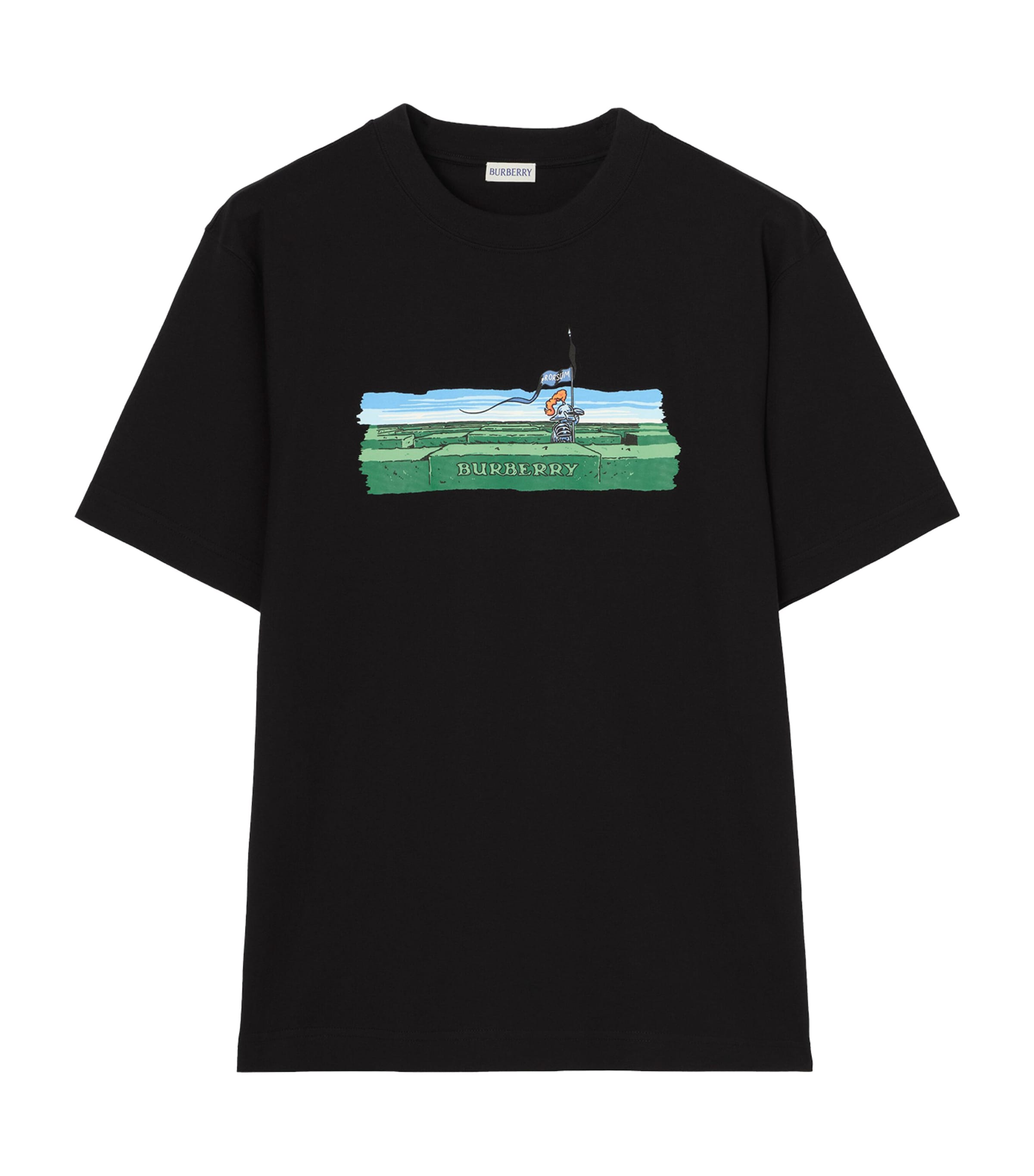 Burberry Mens Cotton Maze Print T-Shirt Black Image 1