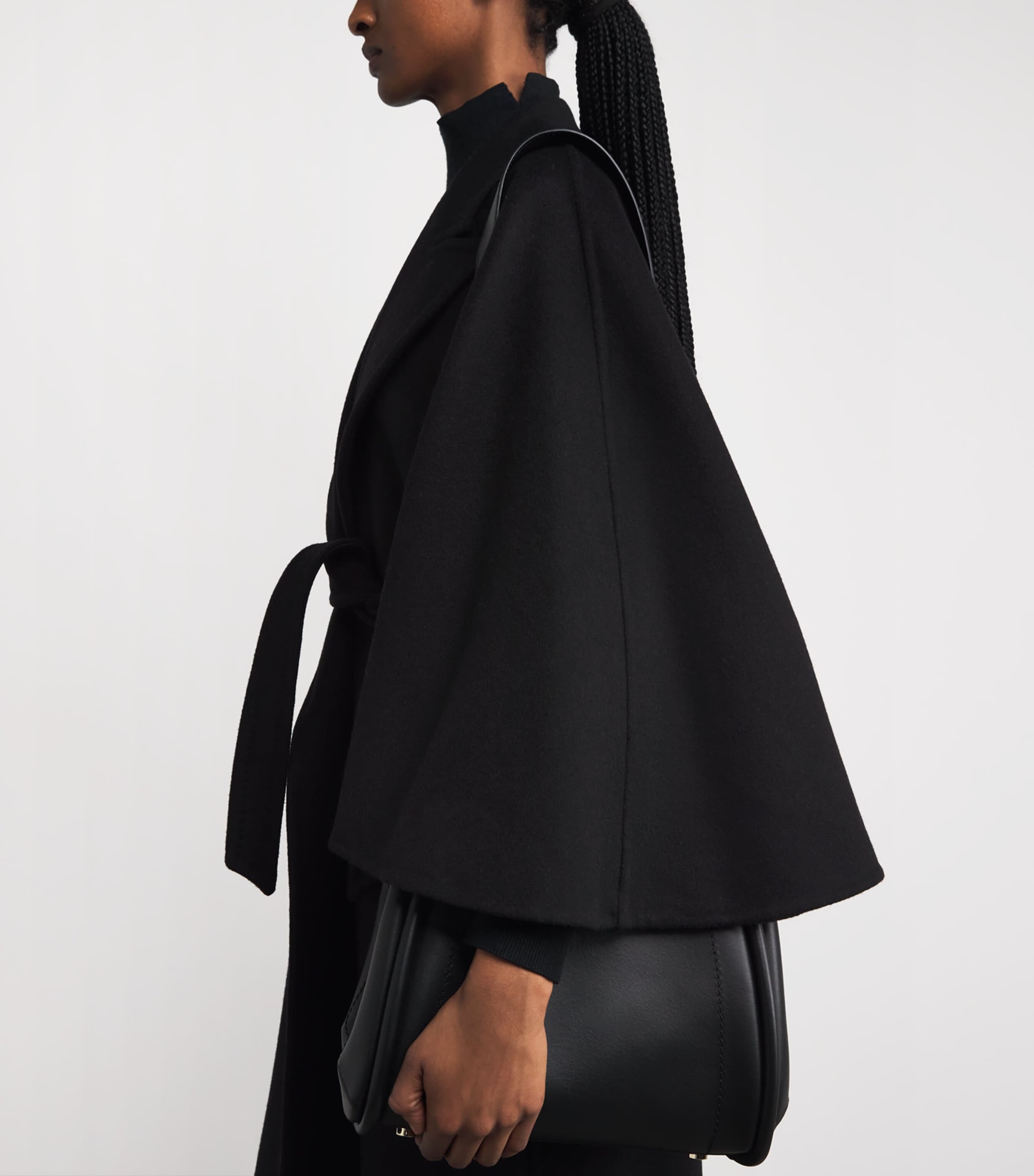 Cashmere-Wool Wrap Coat BLACK Image 6