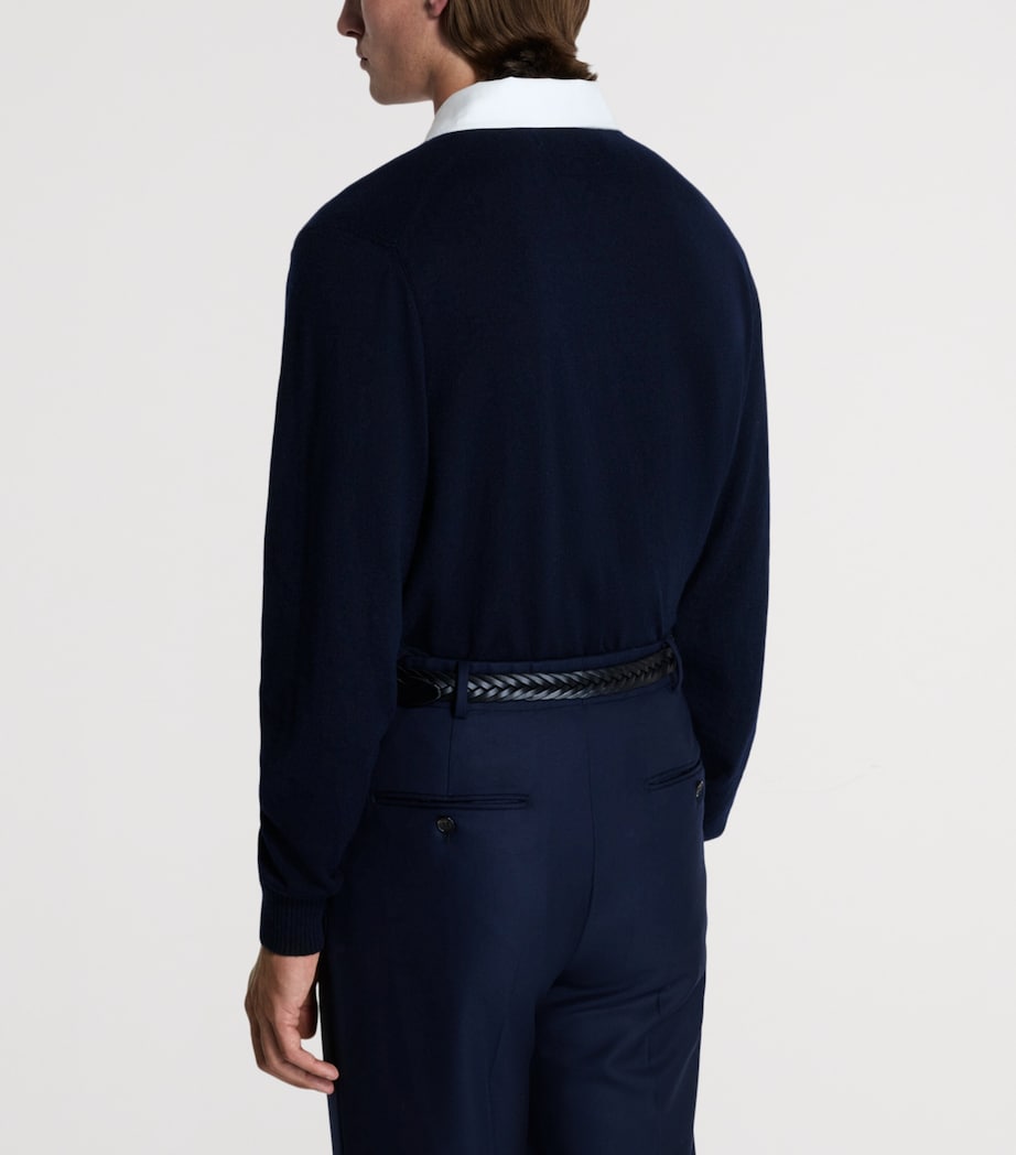Dunhill Mens Cashmere-Linen Polo Sweater Navy Image 3