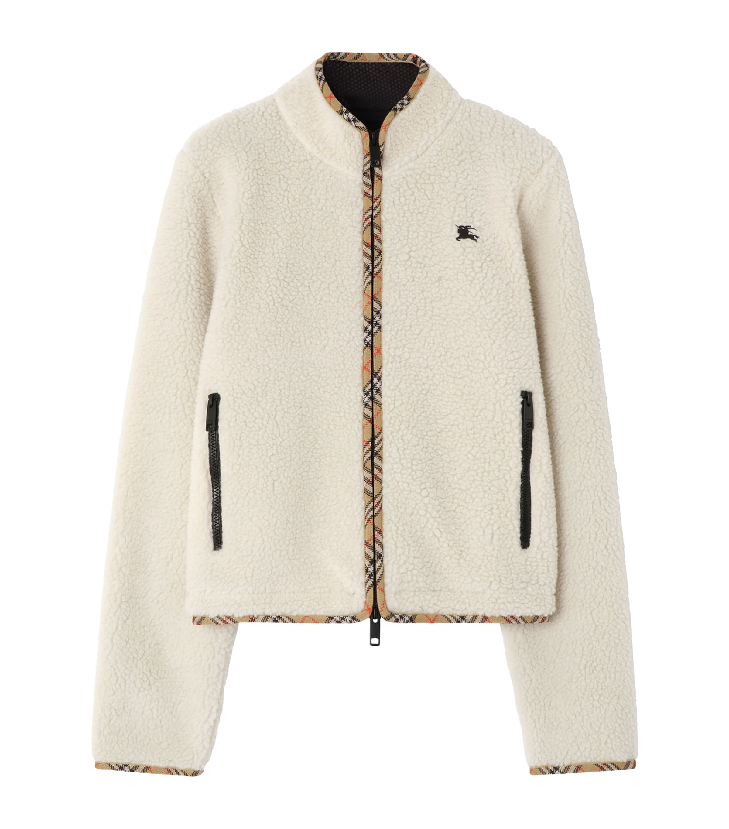 Burberry Womens Wool-Blend Fleece Jacket Tundra White Image 1