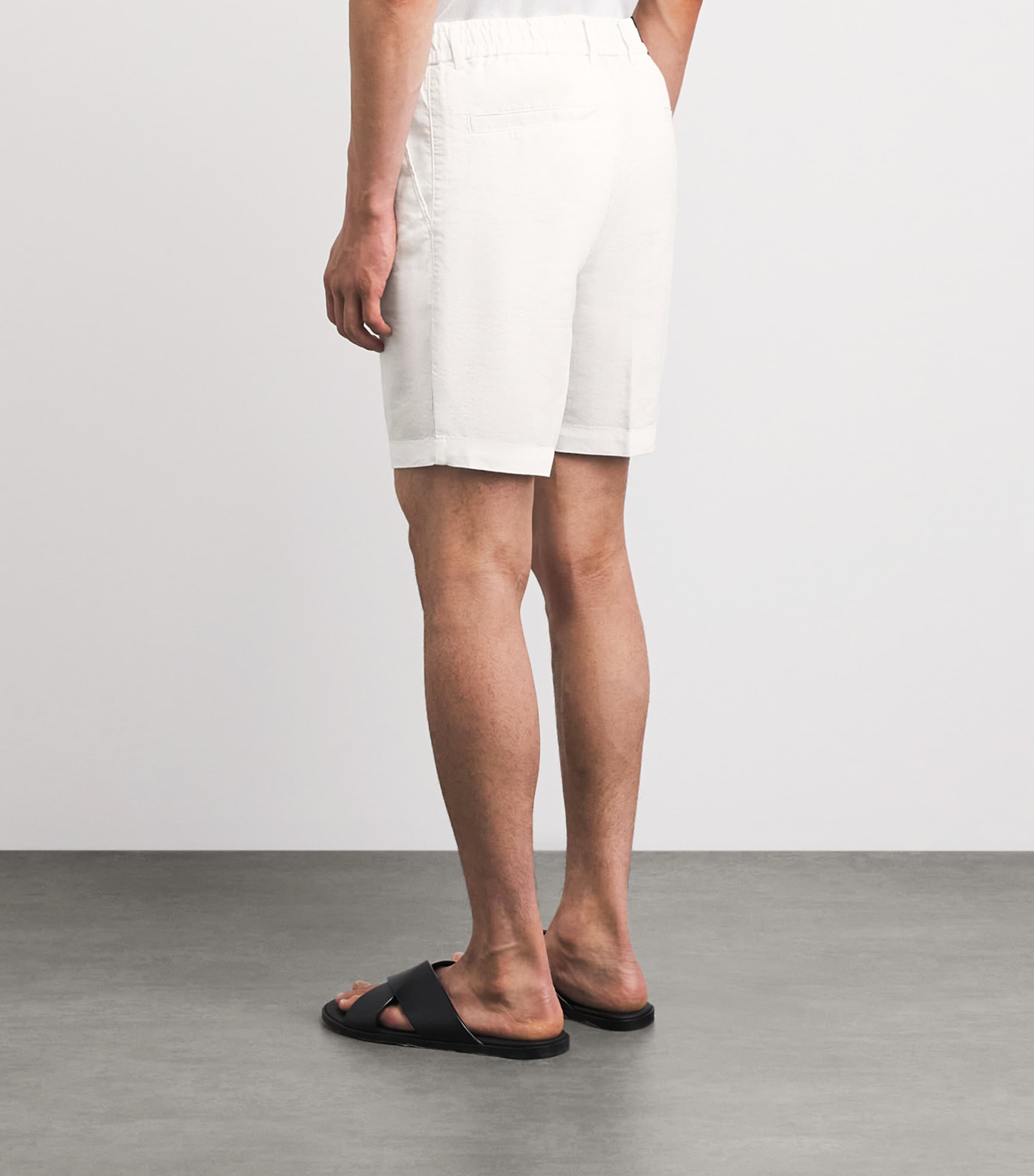 BOSS Mens Linen-Blend Drawstring Shorts White Image 5