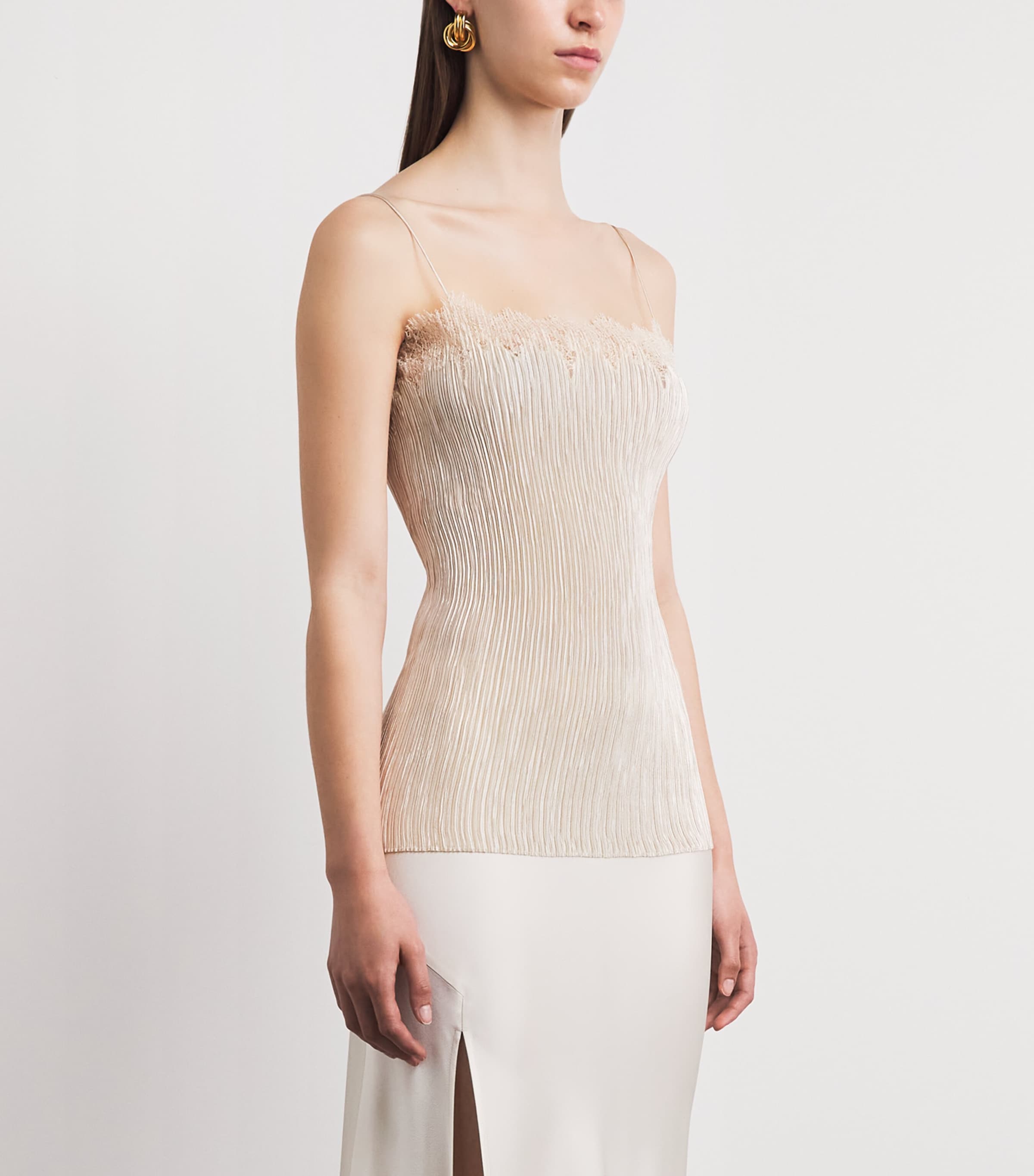 FFORME Womens Plissé Lace-Trim Jimena Top Ivory Image 4