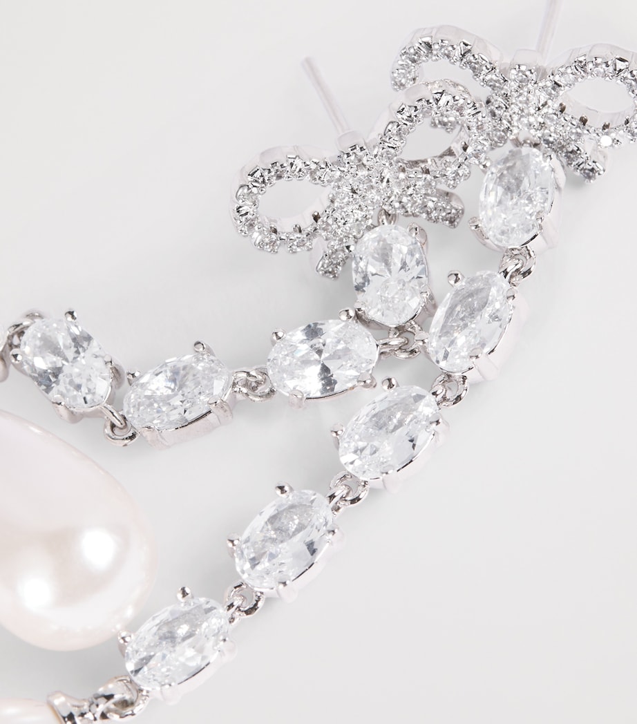 Crystal and Faux Pearl Bow Drop Earrings SILVER Image 5