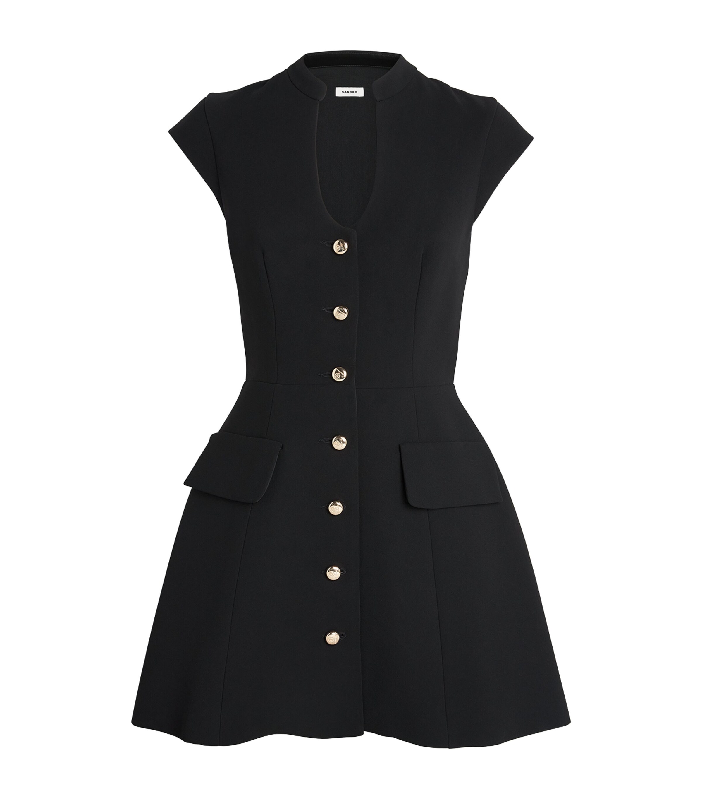 sandro black dress gold buttons Paris Structured Buttoned Mini sandro long black dress